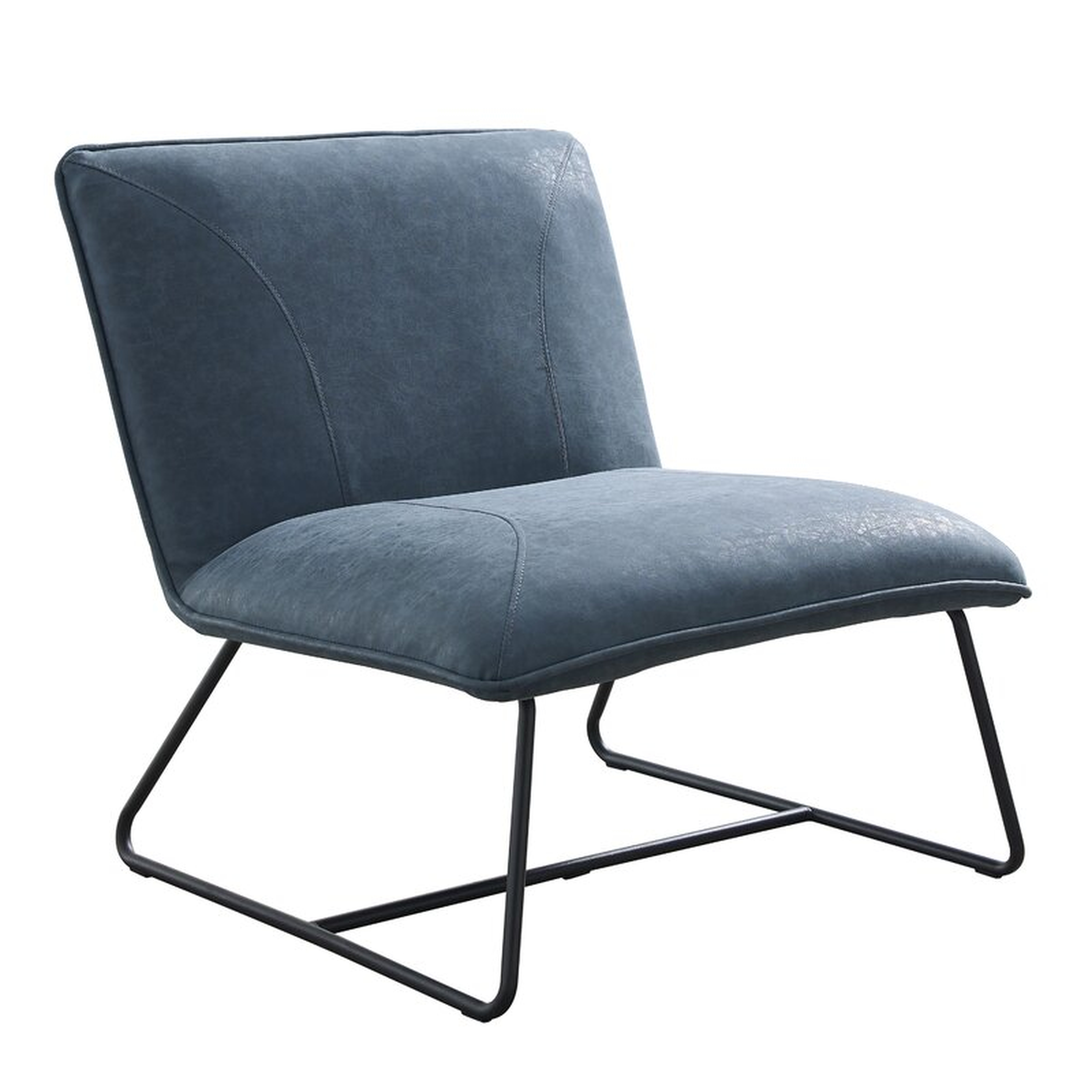 Wide Tufted Slipper Chair / Steel Blue Faux leather - Wayfair