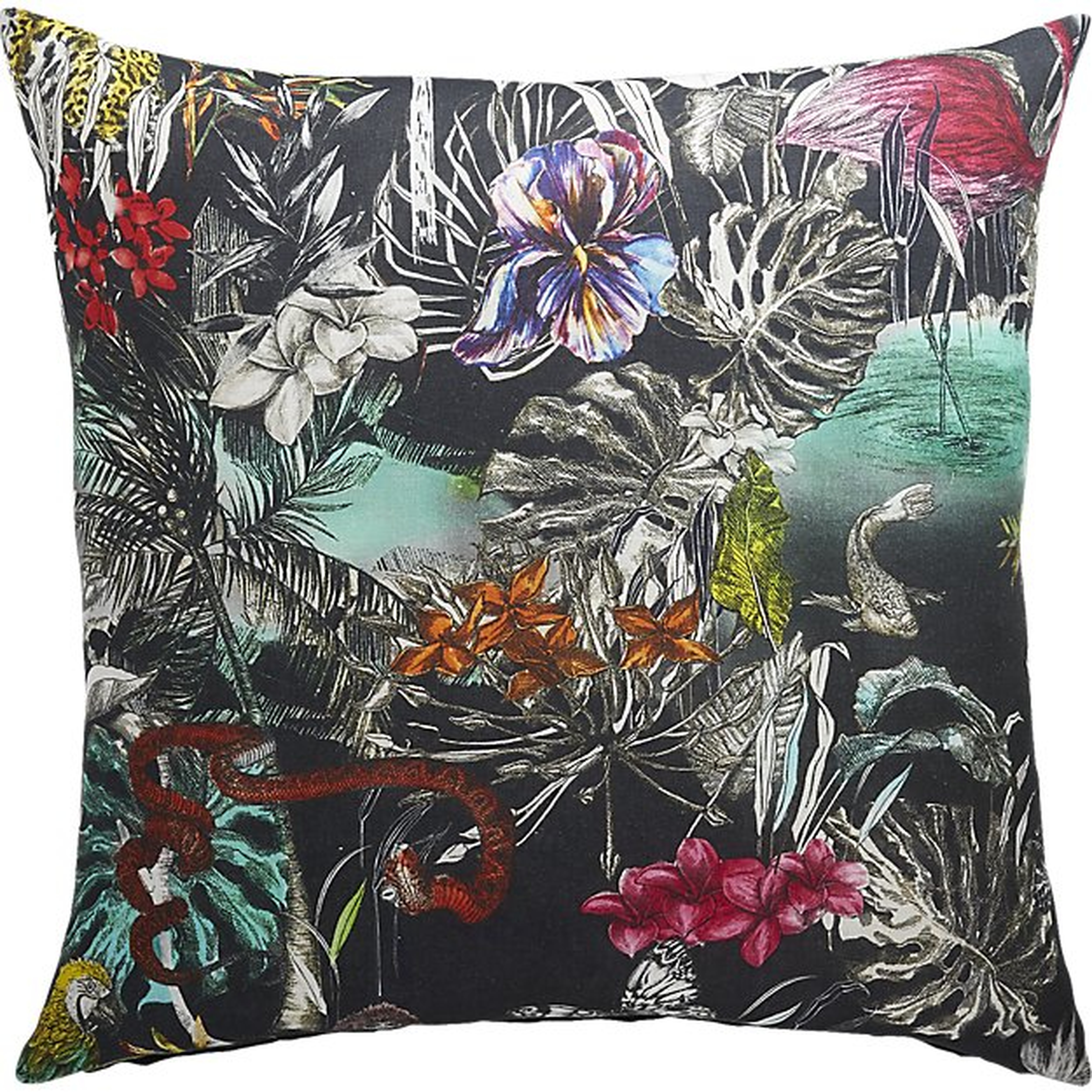 20" midnight jungle tropical pillow with down-alternative insert - CB2