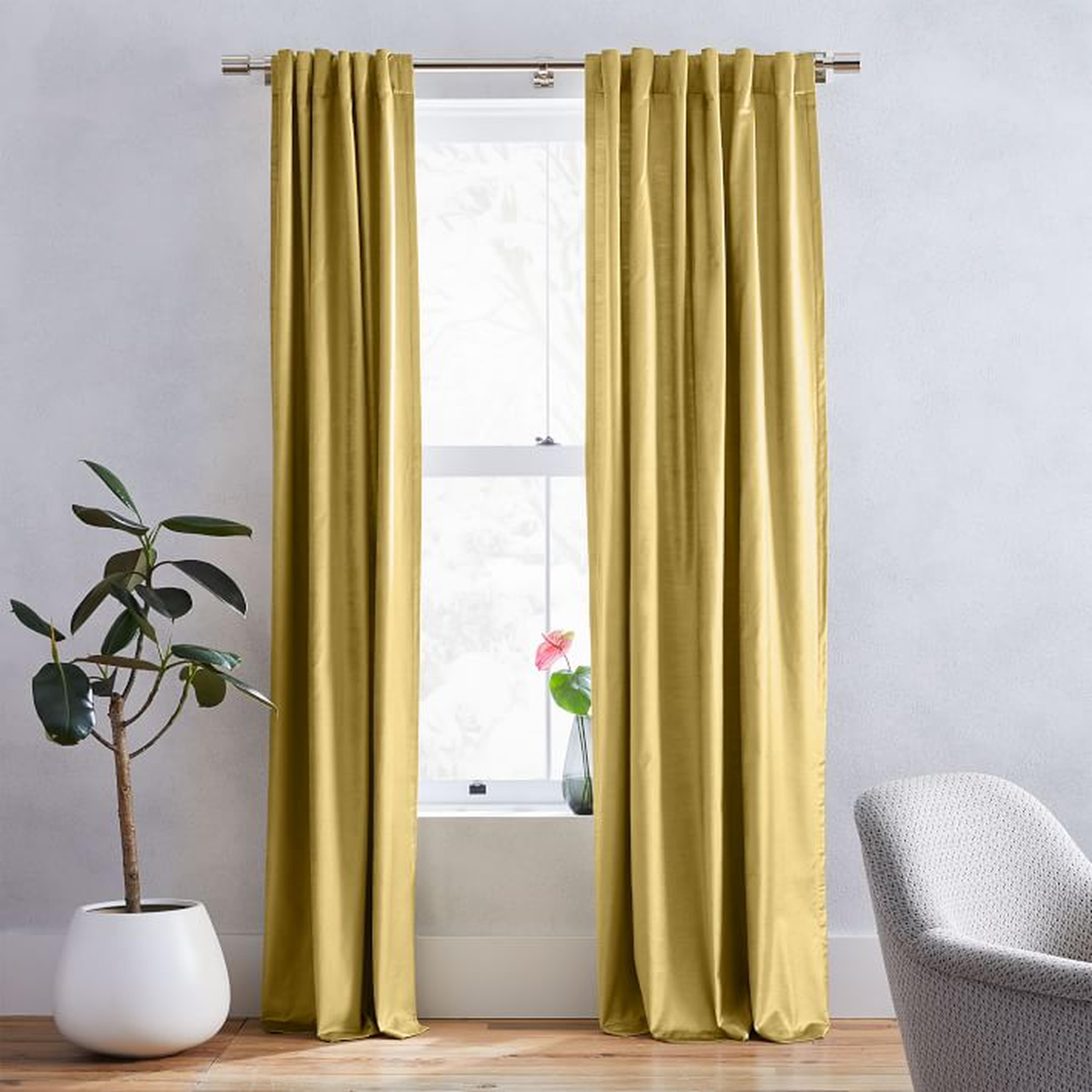 Cotton Luster Velvet Curtain, Wasabi 48"x96"-individual - West Elm