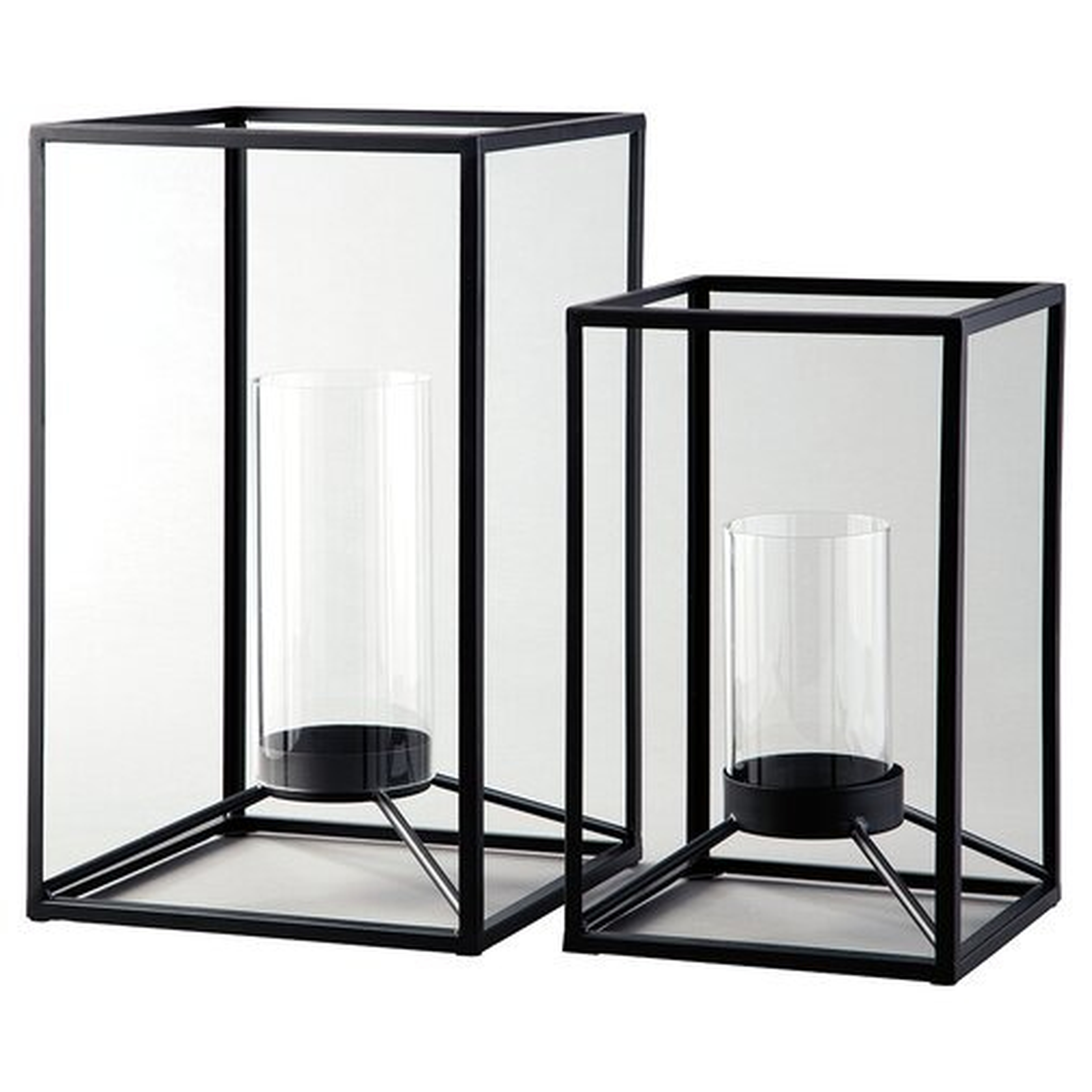 2 Piece Metal/Glass Lantern Set - Wayfair