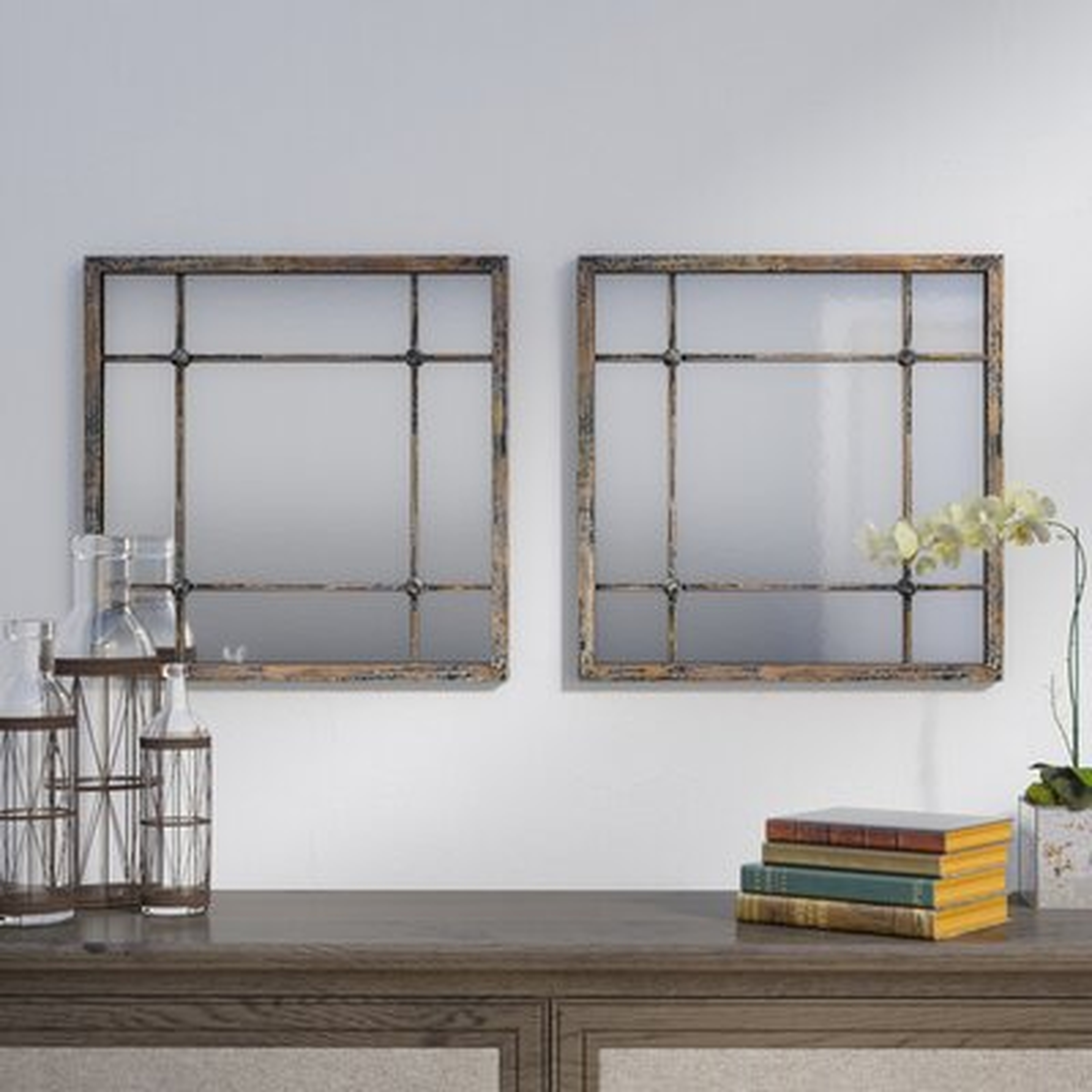 2 Piece Remo Square Traditional Beveled Distressed Mirror Set - Wayfair