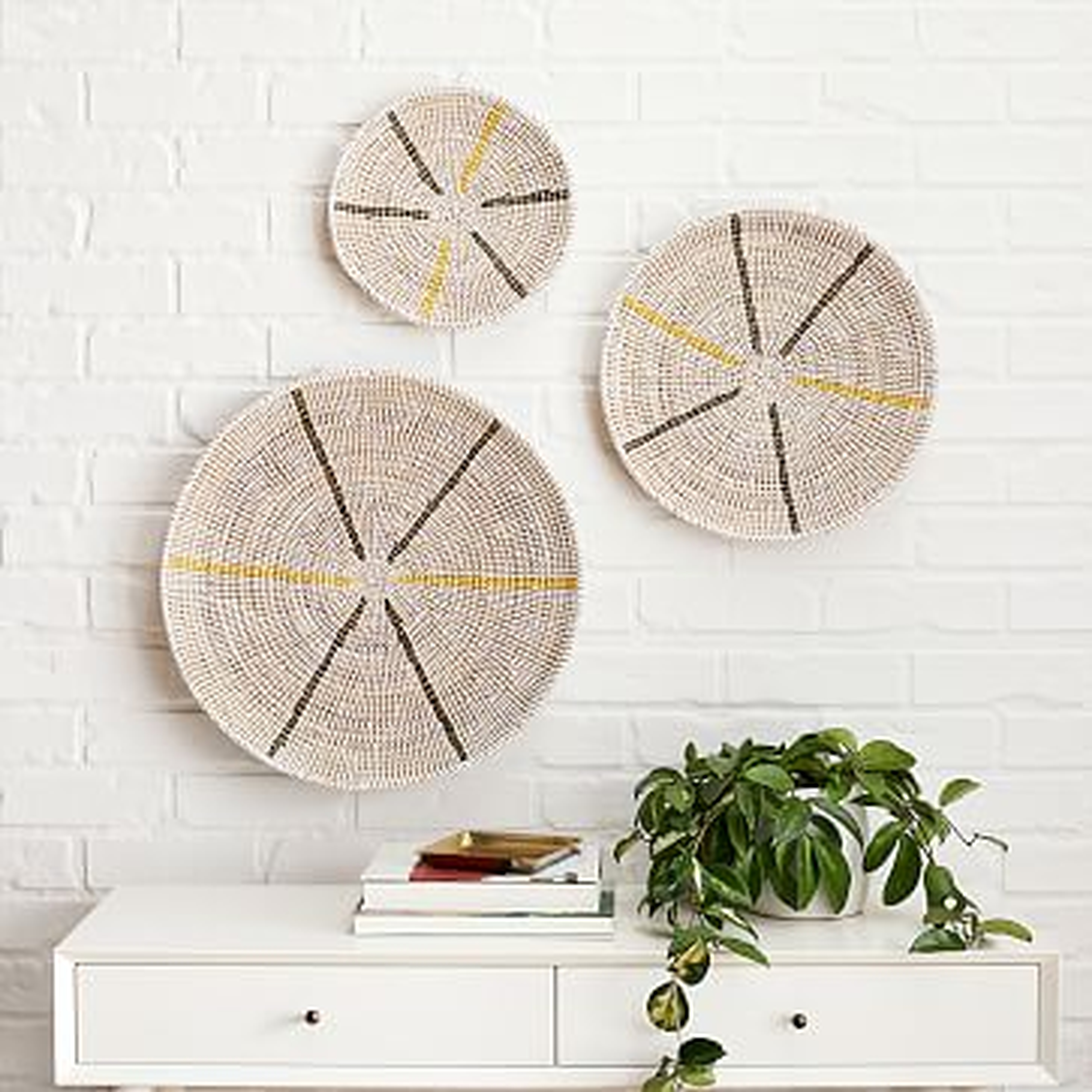 Mbare Graphic Wall Hanging, White, Set of 3 - West Elm