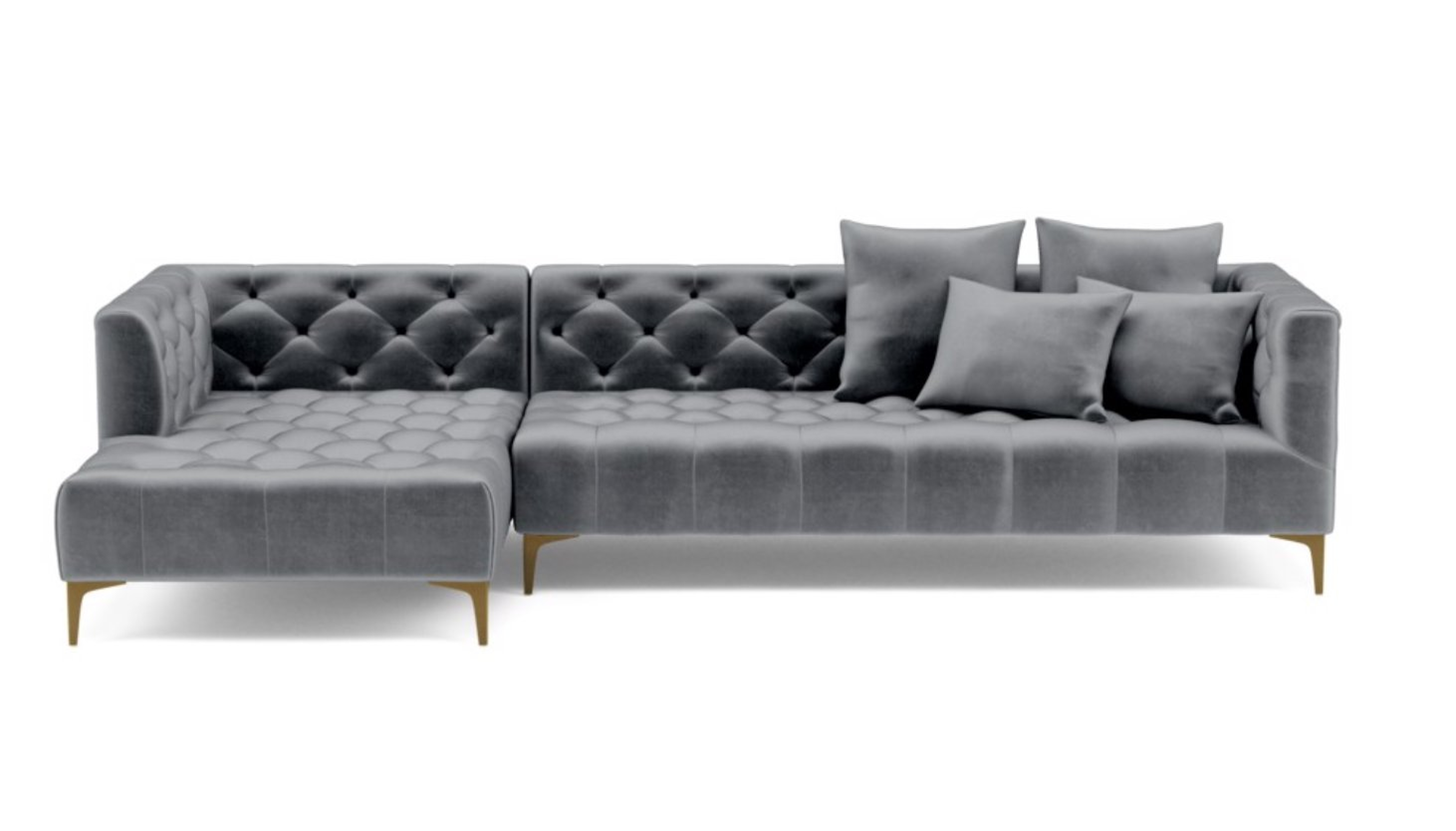 MS. CHESTERFIELD Sectional Sofa with Left Chaise - Elephant Mod Velvet - Brass Plated Legs - Interior Define