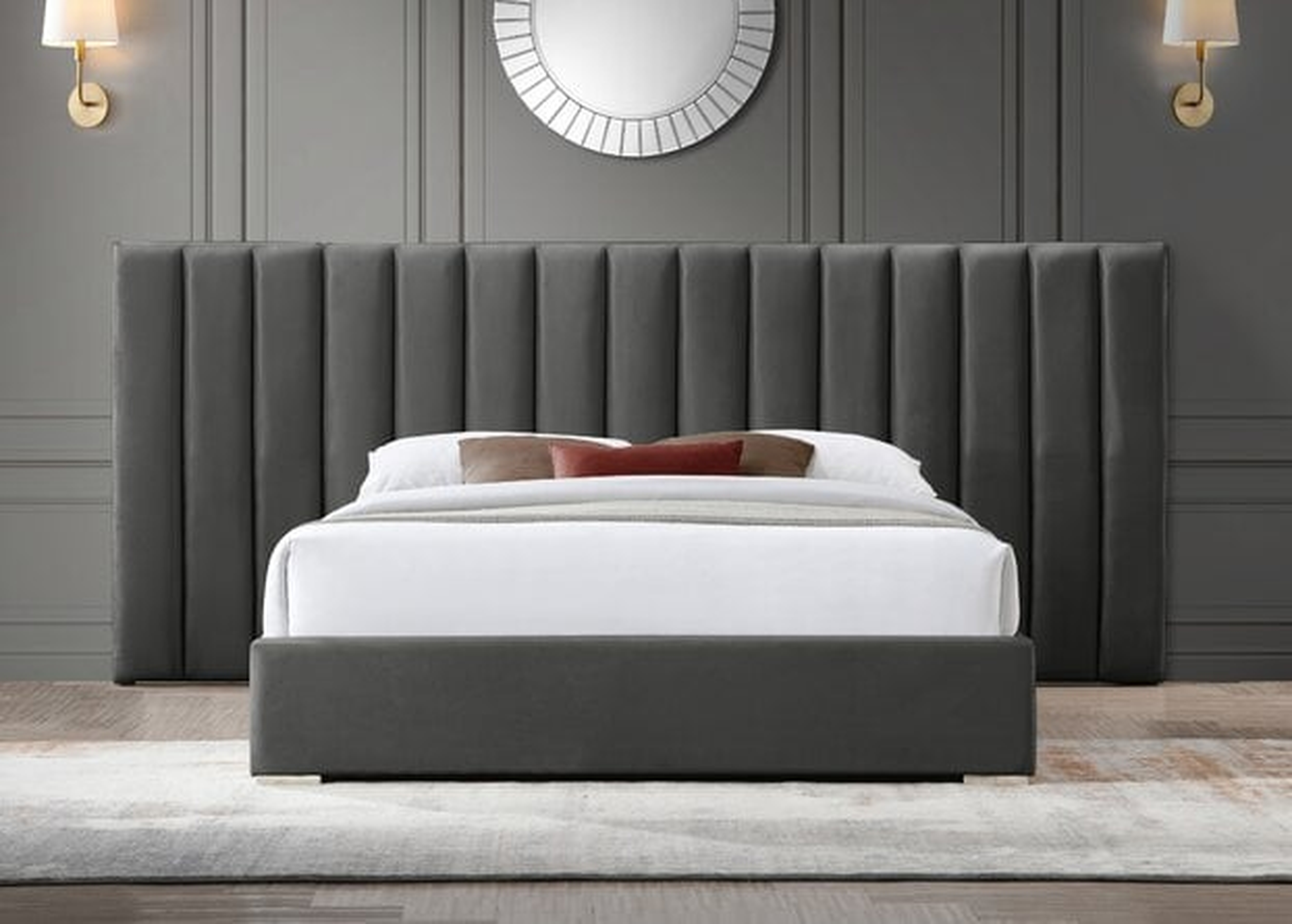 Pablo Gray Velvet King Bed - Wayfair