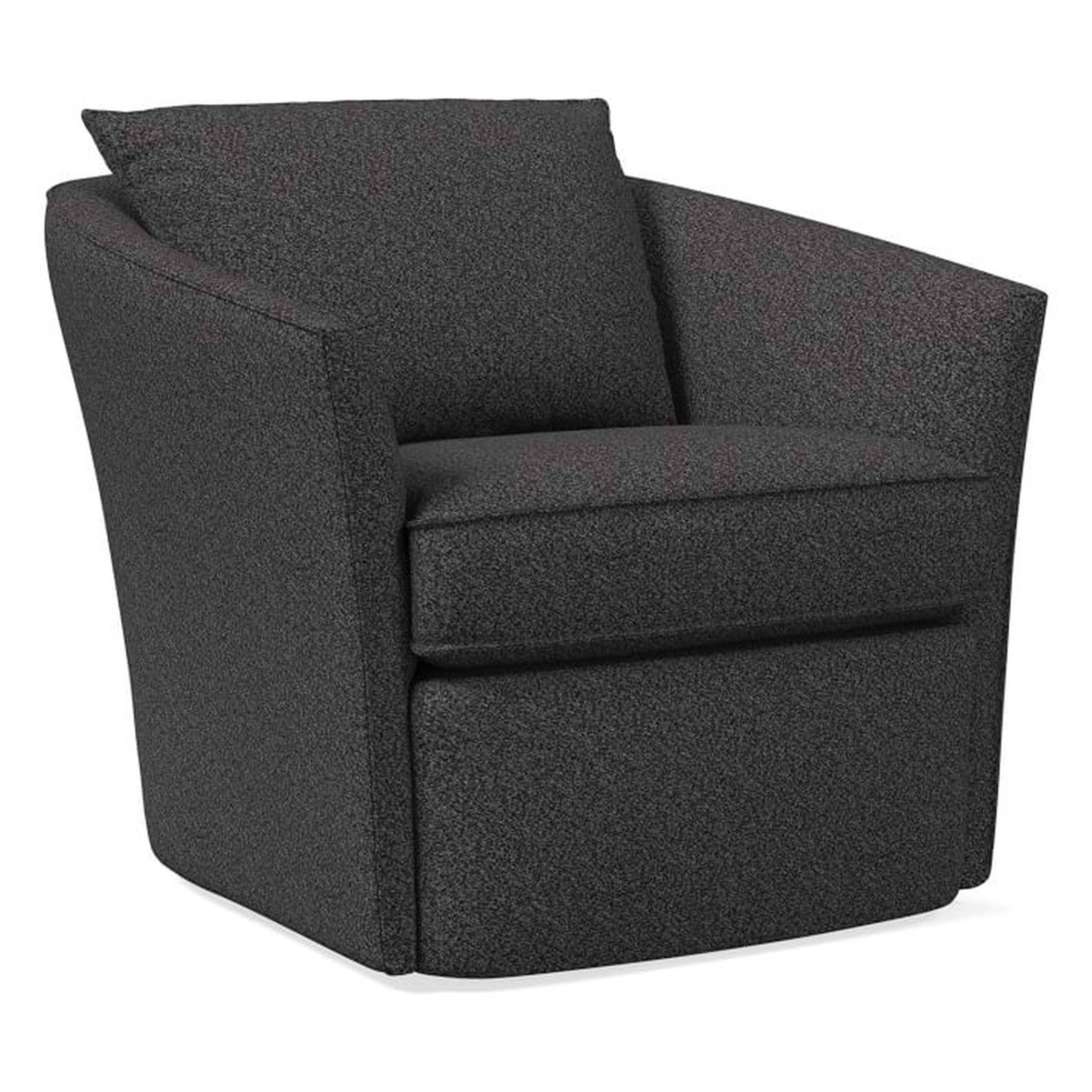 Duffield Swivel Chair, Poly, Luxe Boucle, Black/White, Concealed Supports - West Elm