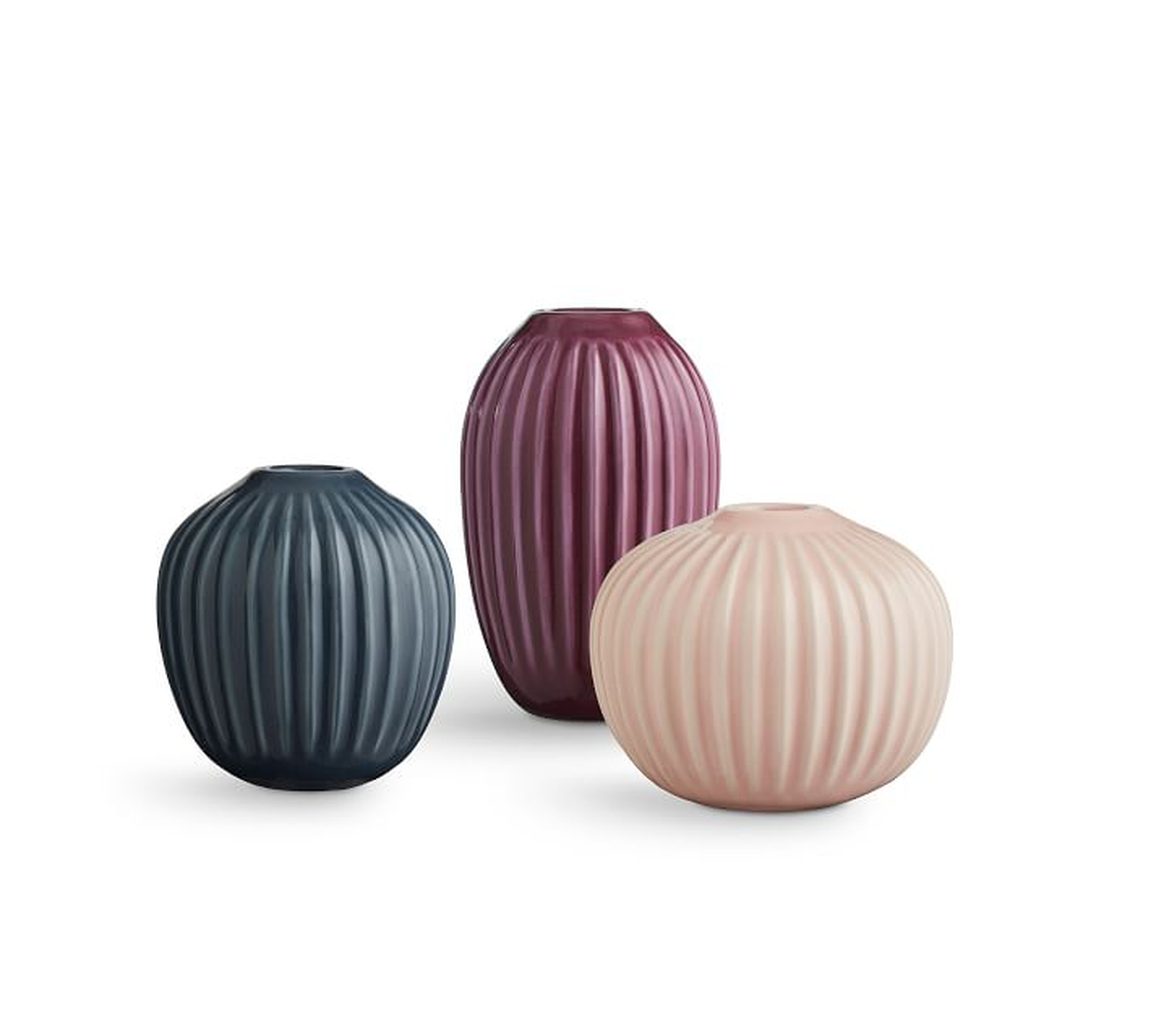 Kahler Hammershi Miniature Vases, Gray, Pink, Purple, Set of 3 - Pottery Barn
