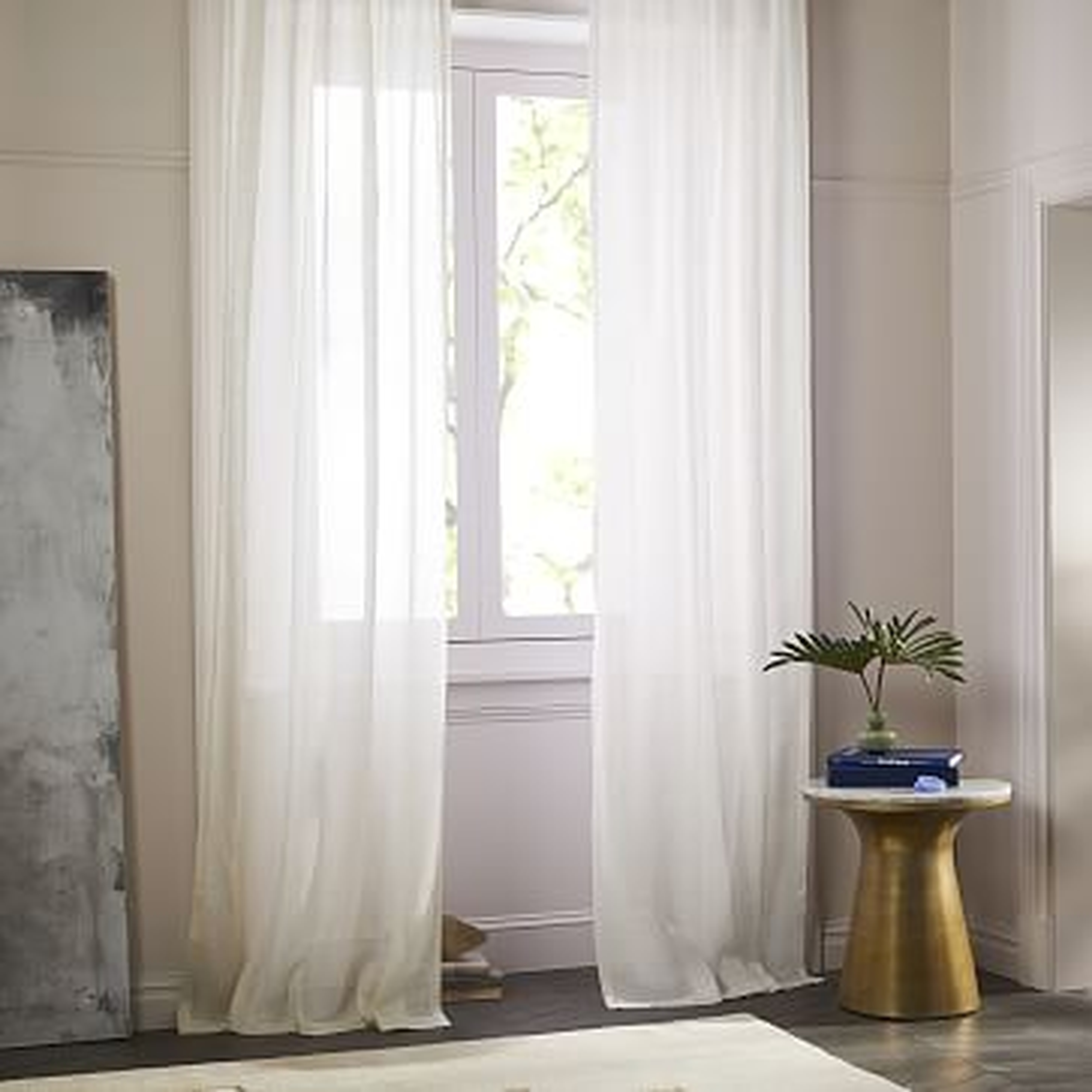 Sheer Belgian Flax Linen Curtain, Ivory, 48"x84" - West Elm