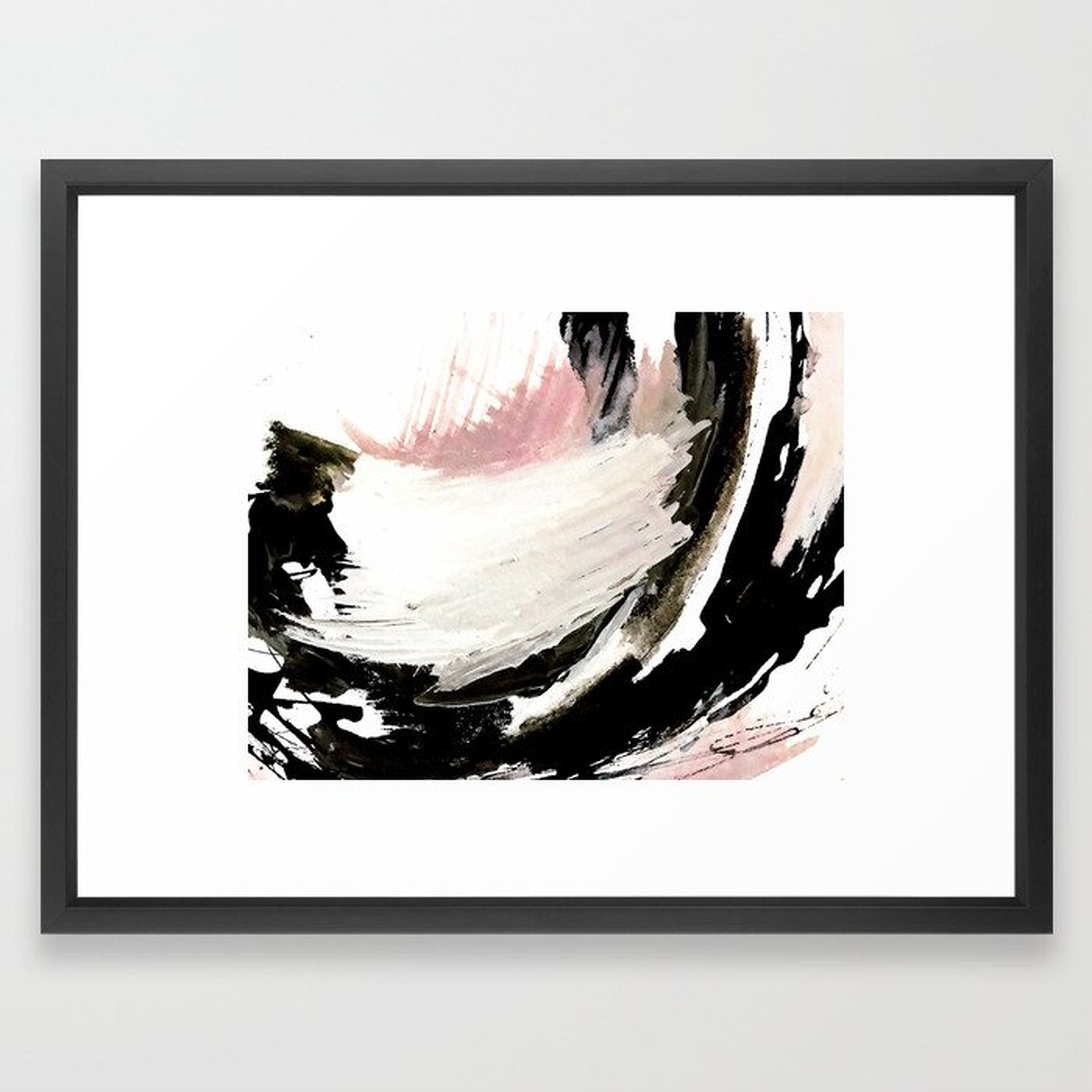 Crash: an abstract mixed media piece in black white and pink Framed Art Print, FRAME Vector Black, Medium (gallery) - 20" X 26" - Society6