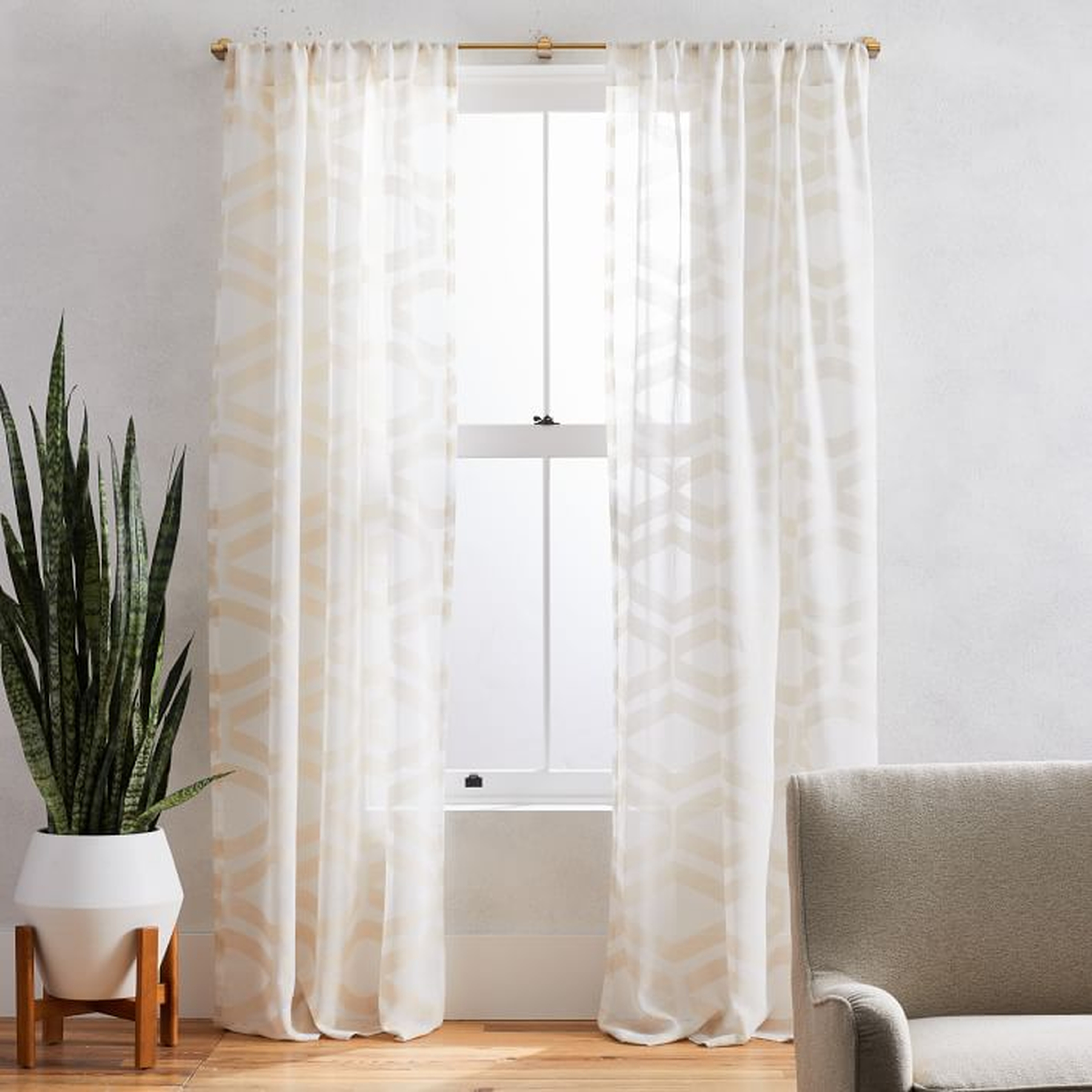 Sheer Clipped Jacquard Geo Curtain, Ivory, 48"x84" - West Elm