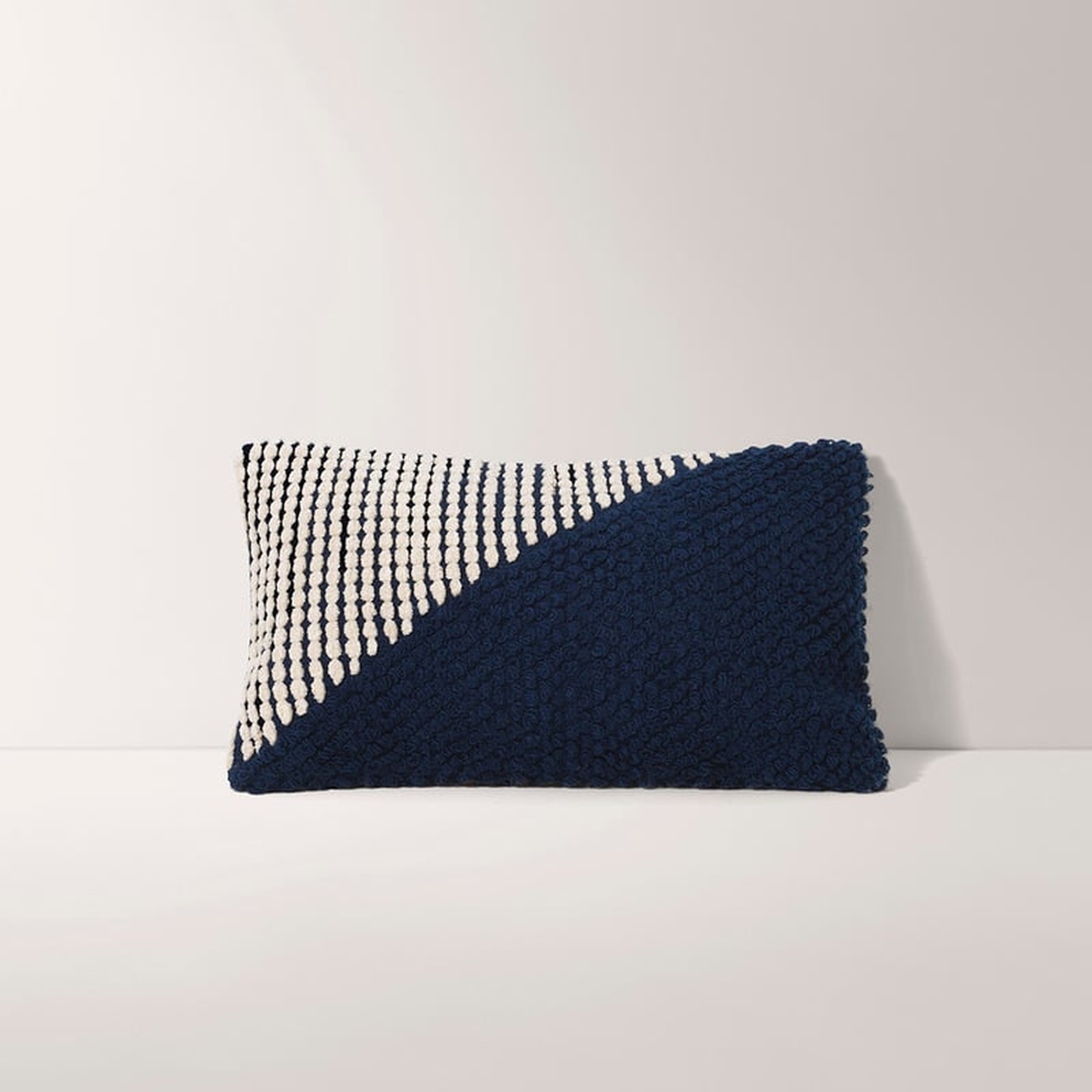 Burrow Navy Blue and White Lumbar Pillow Cover, Diagonal Pattern - Decorative Pillows with Insert - Burrow