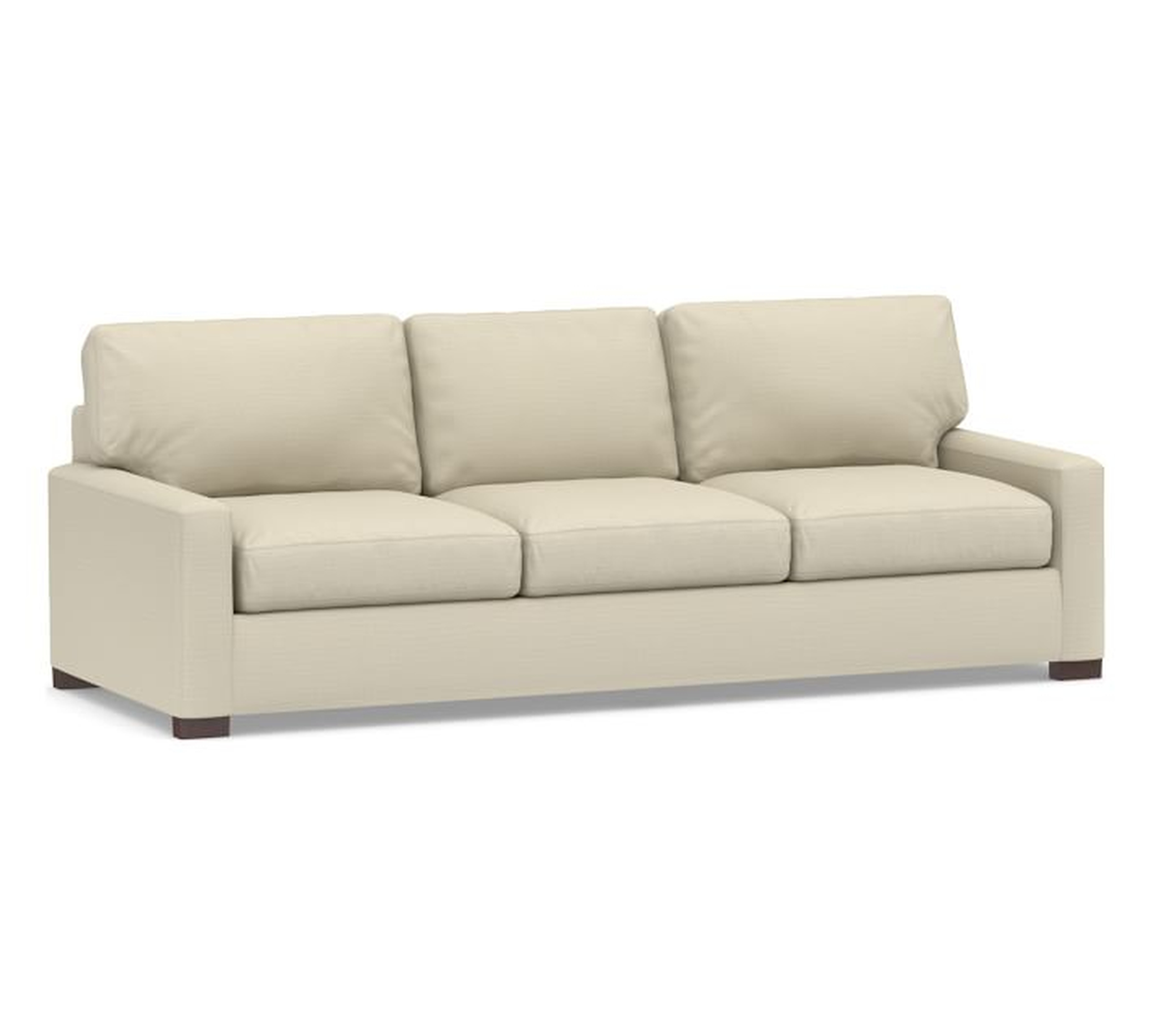 Turner Square Arm Upholstered Grand Sofa 105" without Nailheads, Down Blend Wrapped Cushions, Performance Everydaylinen(TM) by Crypton(R) Stone - Pottery Barn