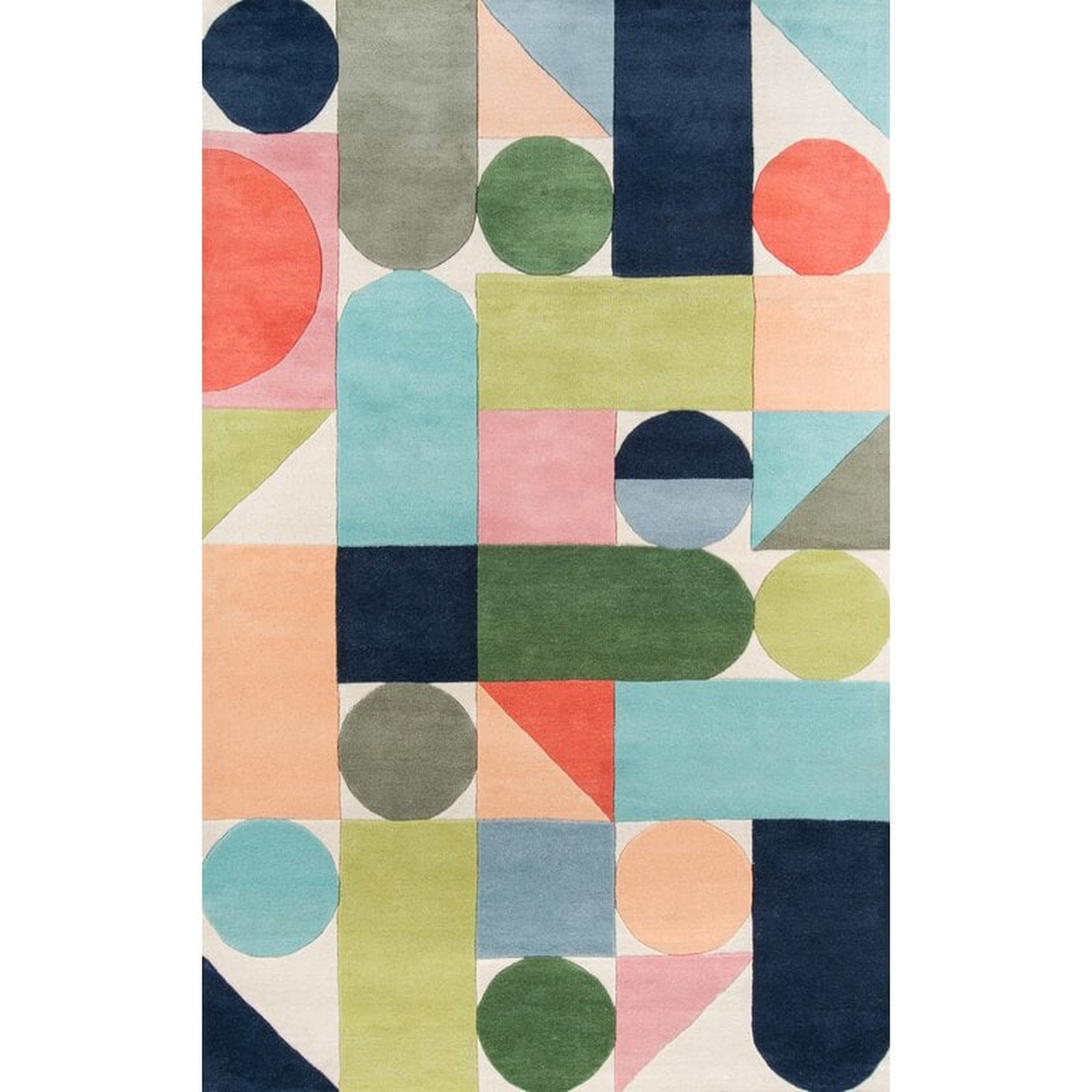 Glory Geometric Handmade Tufted Wool Blue/Green/Light Orange Area Rug - AllModern