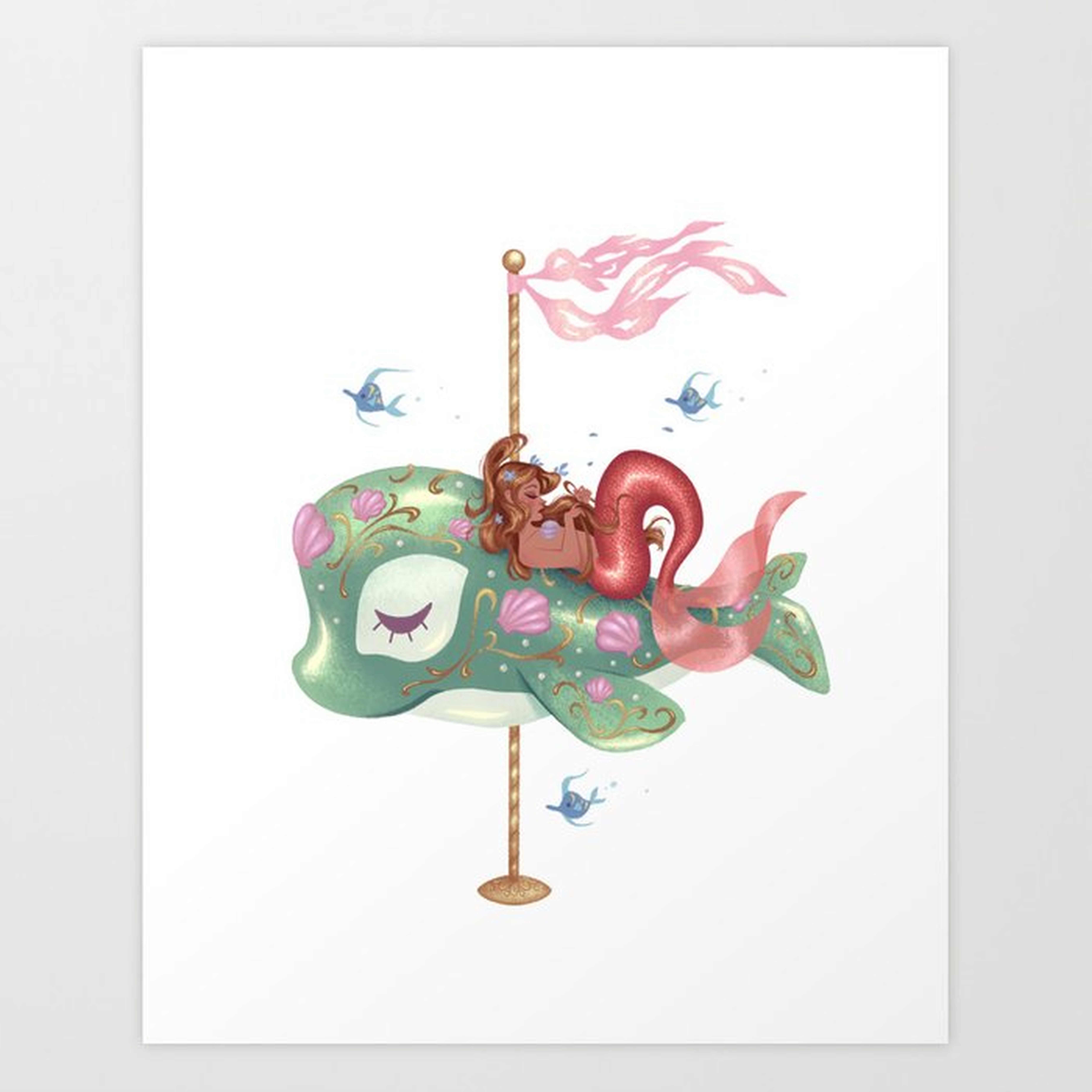 Mermaid Carousel - The Whale Art Print - Society6