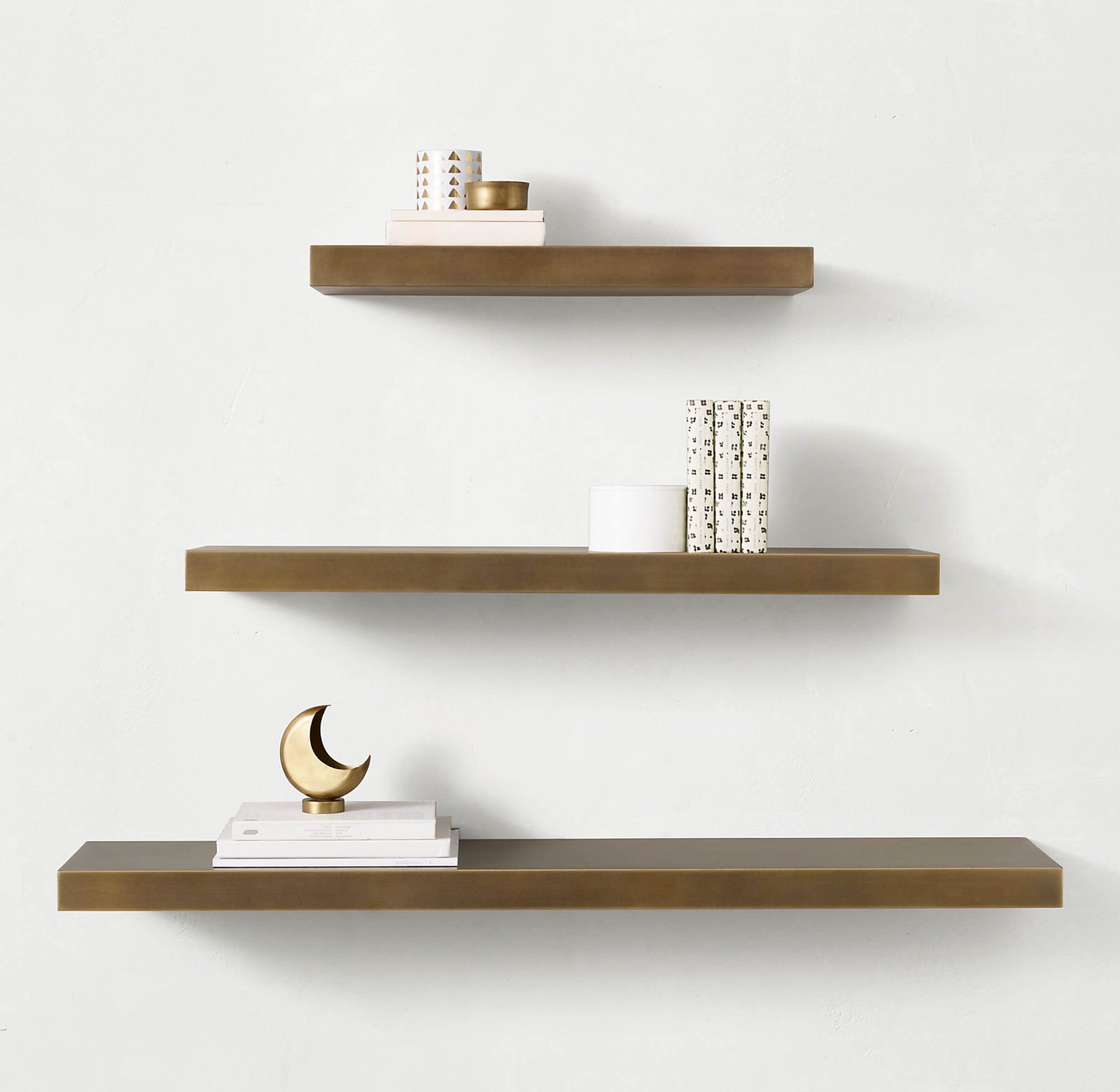 MINIMALIST METAL FLOATING SHELF - AGED BRASS - RH Teen
