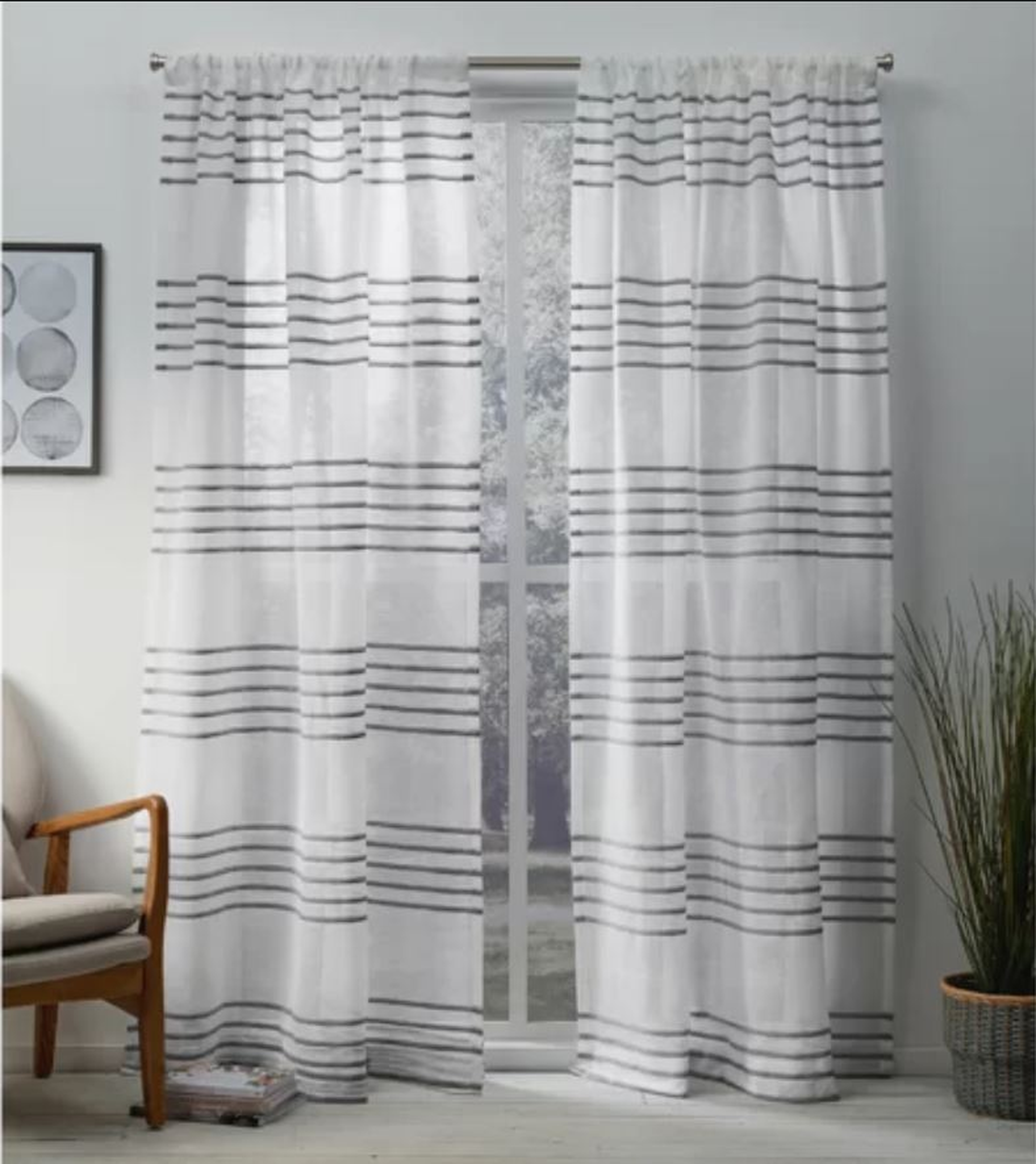 Winterbourne Down Striped Sheer Rod Pocket Curtain Panels (set of 2) - Birch Lane