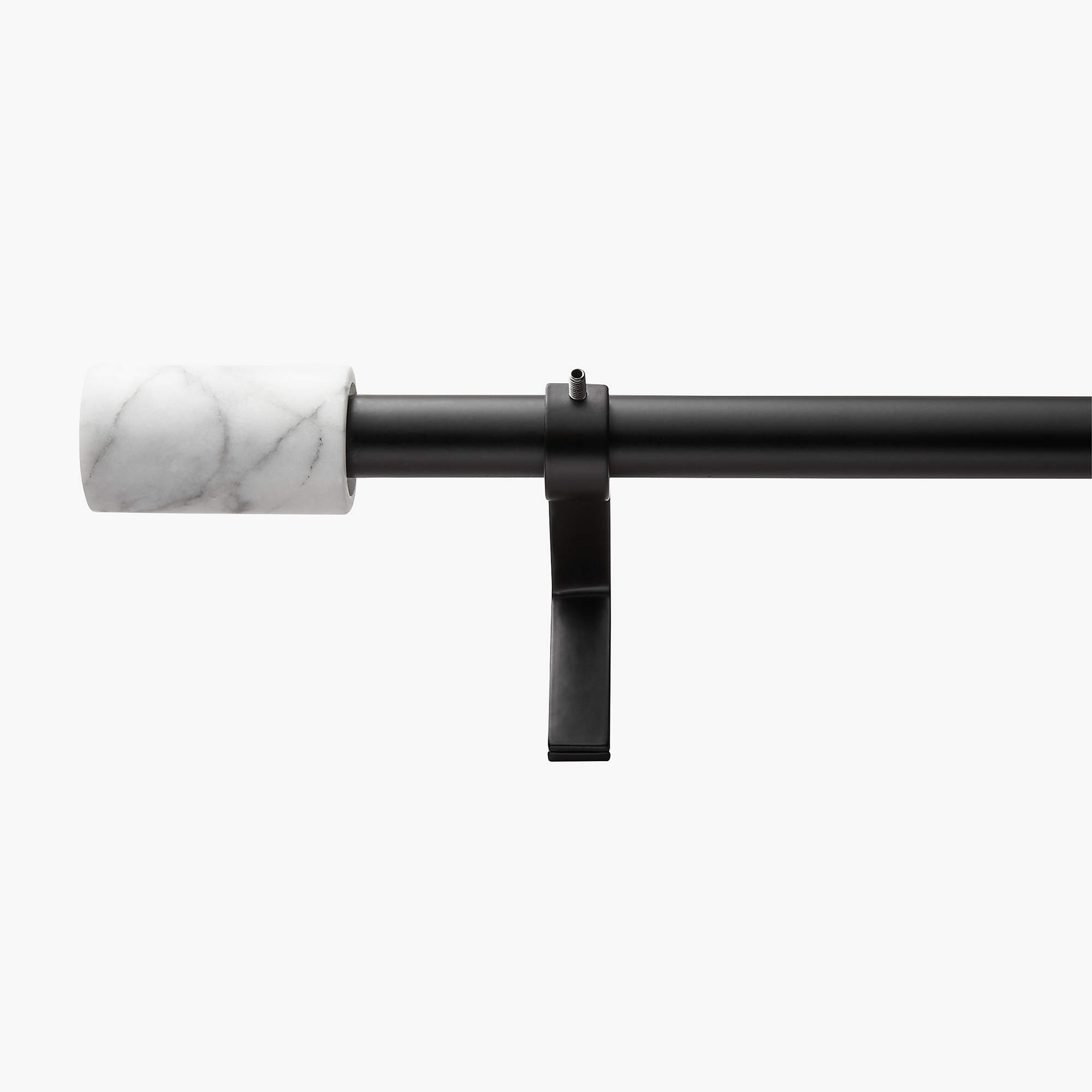 MATTE BLACK WITH WHITE MARBLE FINIAL CURTAIN ROD SET 28"-48"X.75"DIA. - CB2
