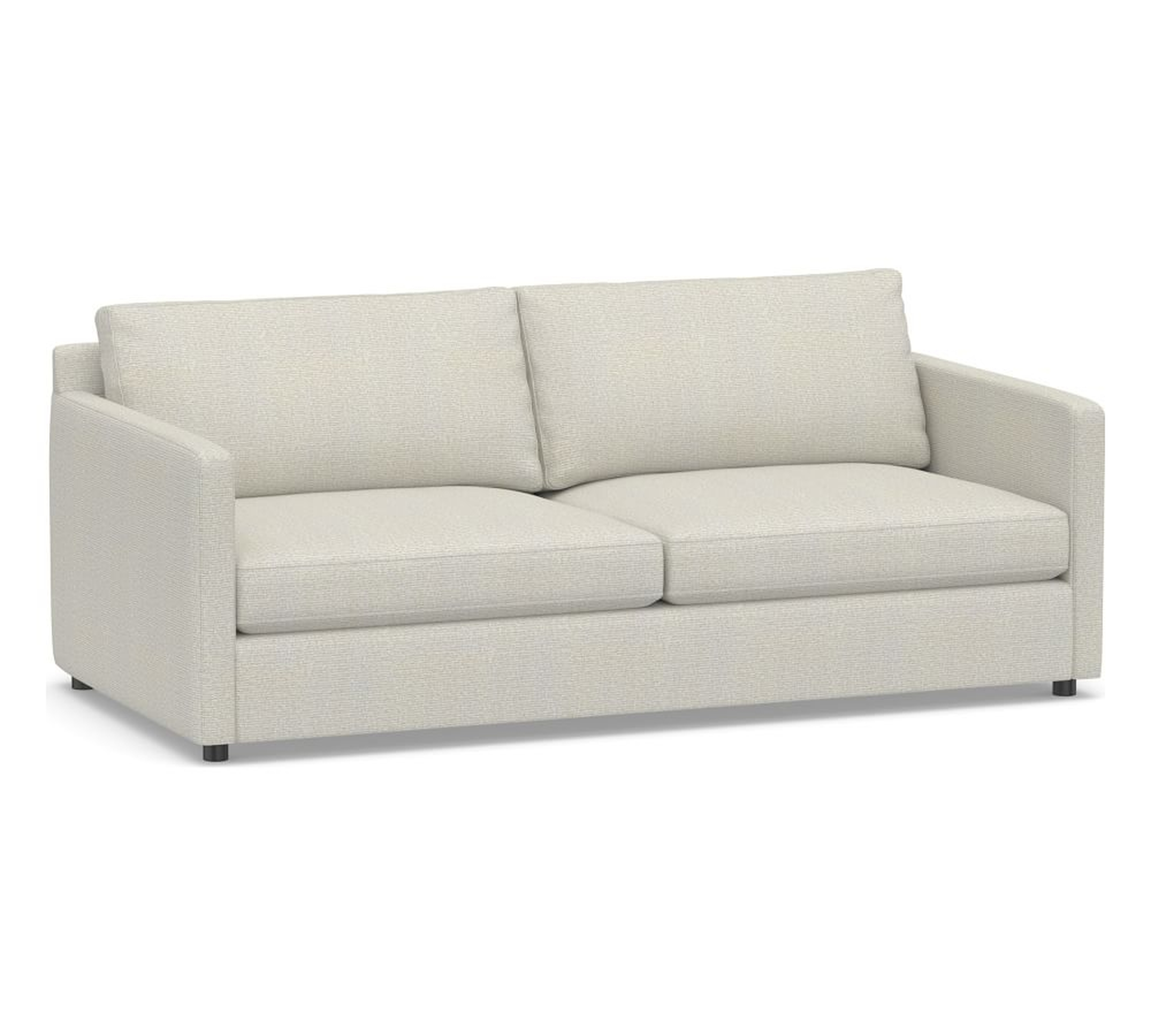 Pacifica Square Arm Upholstered Sofa 79.5", Polyester Wrapped Cushions, Performance Heathered Basketweave Dove - Pottery Barn