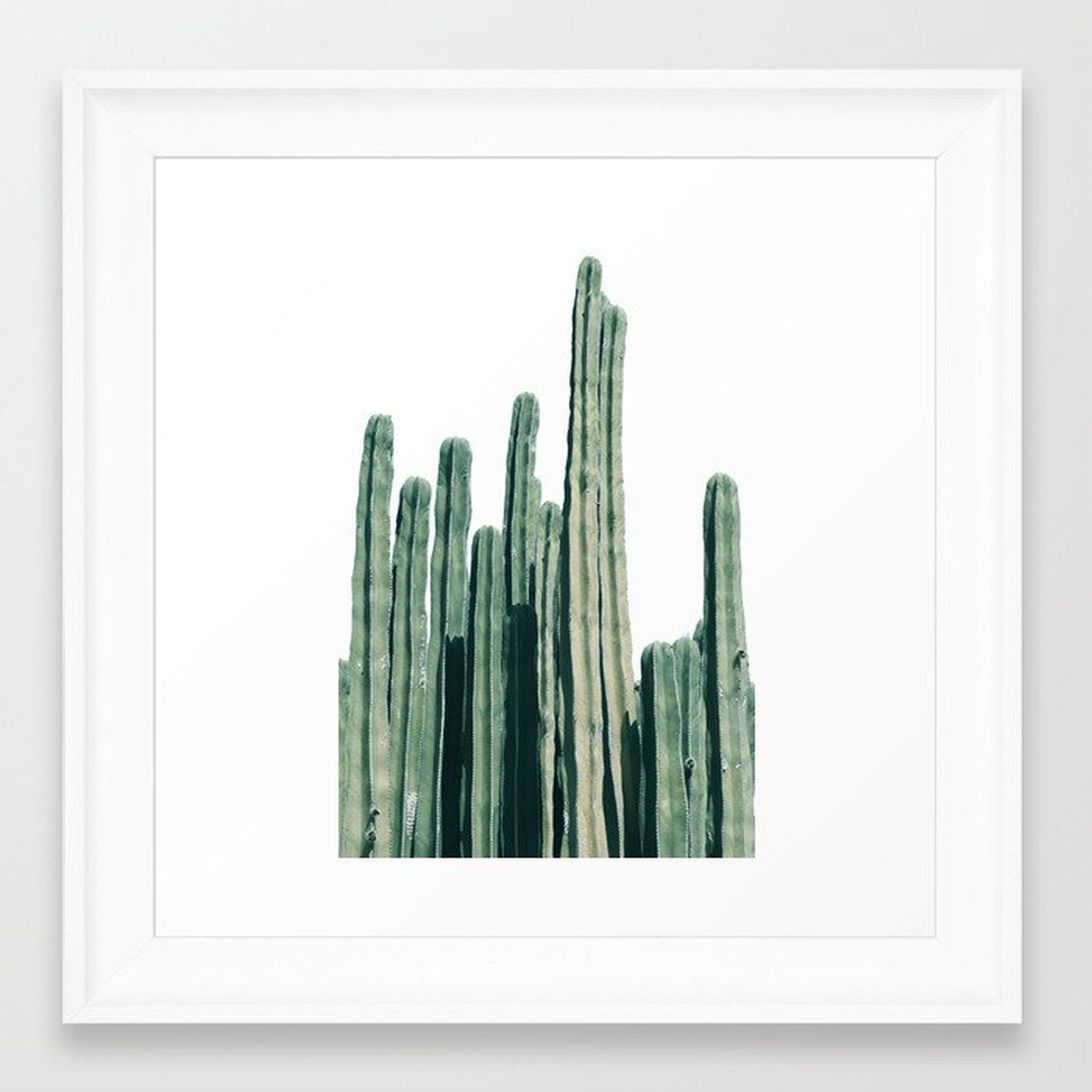 Cactus Line Framed Art Print - 12x12, scoop white - Society6
