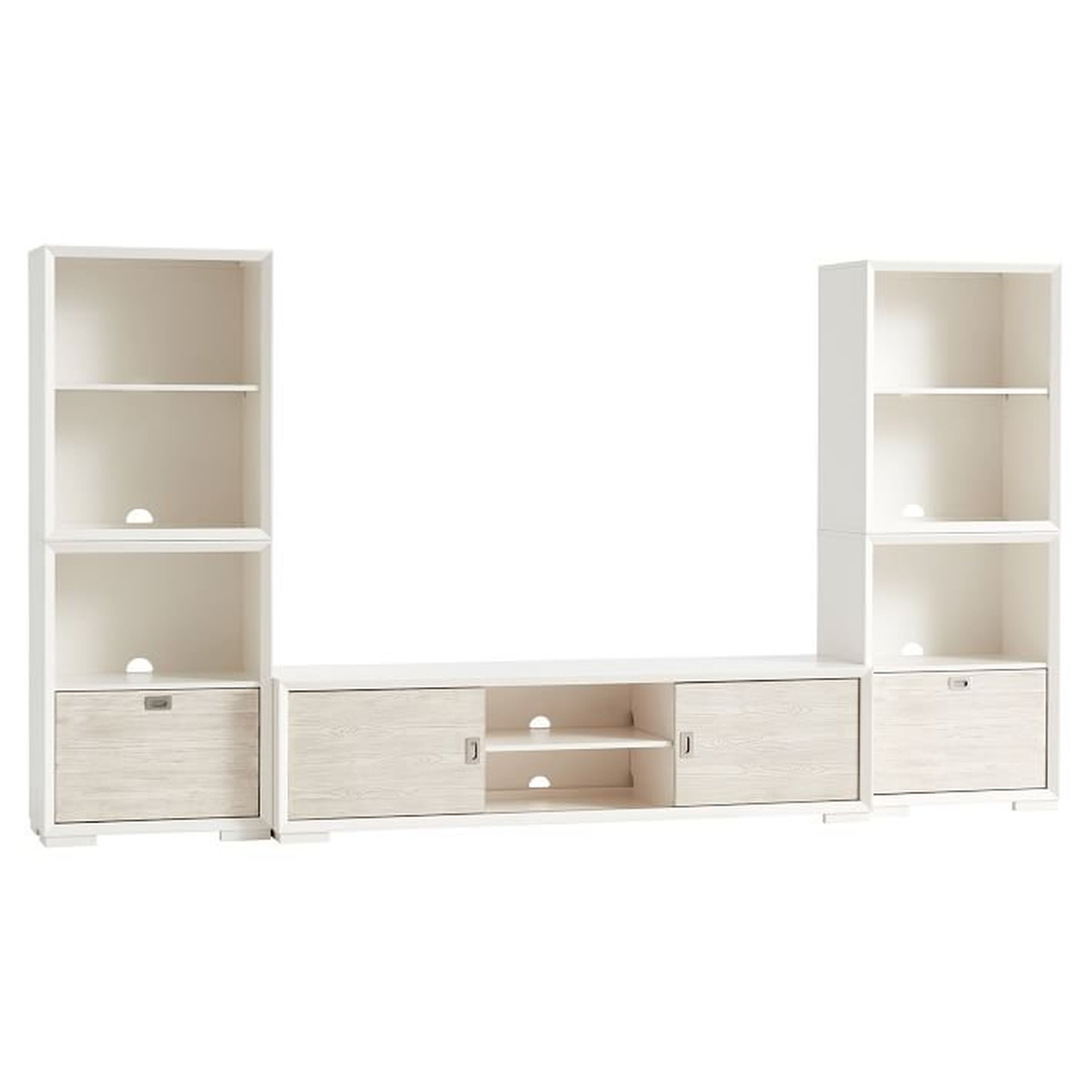 Callum Super Media Set, 2 One-Drawer + 2 Cubby + Media Unit, Weathered White/ WB Simply White - Pottery Barn Teen