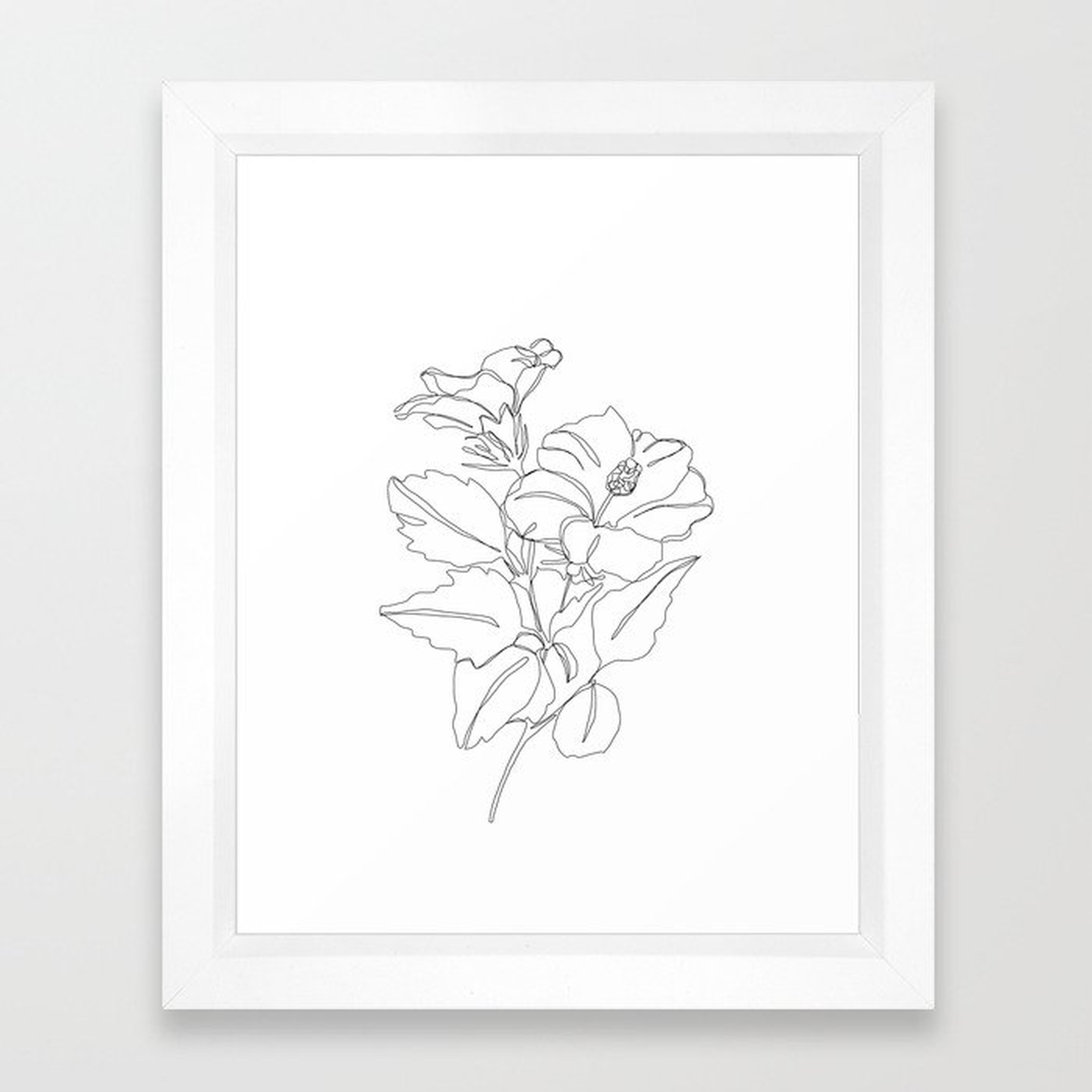 Floral one line drawing - Hibiscus Framed Art Print by Thecolourstudy - Vector White - 10 x 12 - Society6