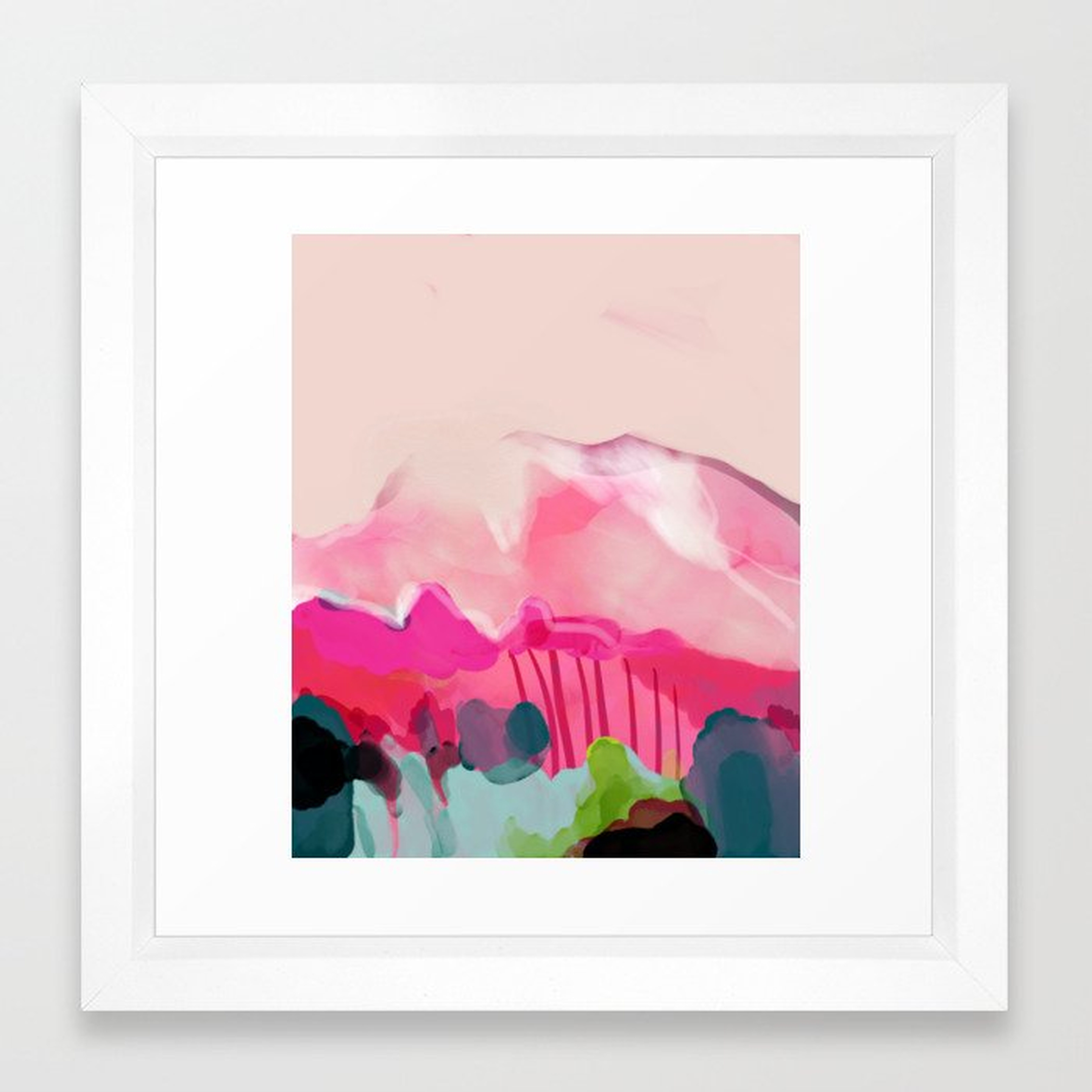 pink mountain Framed Art Print - 12x12 - vector white frame - Society6