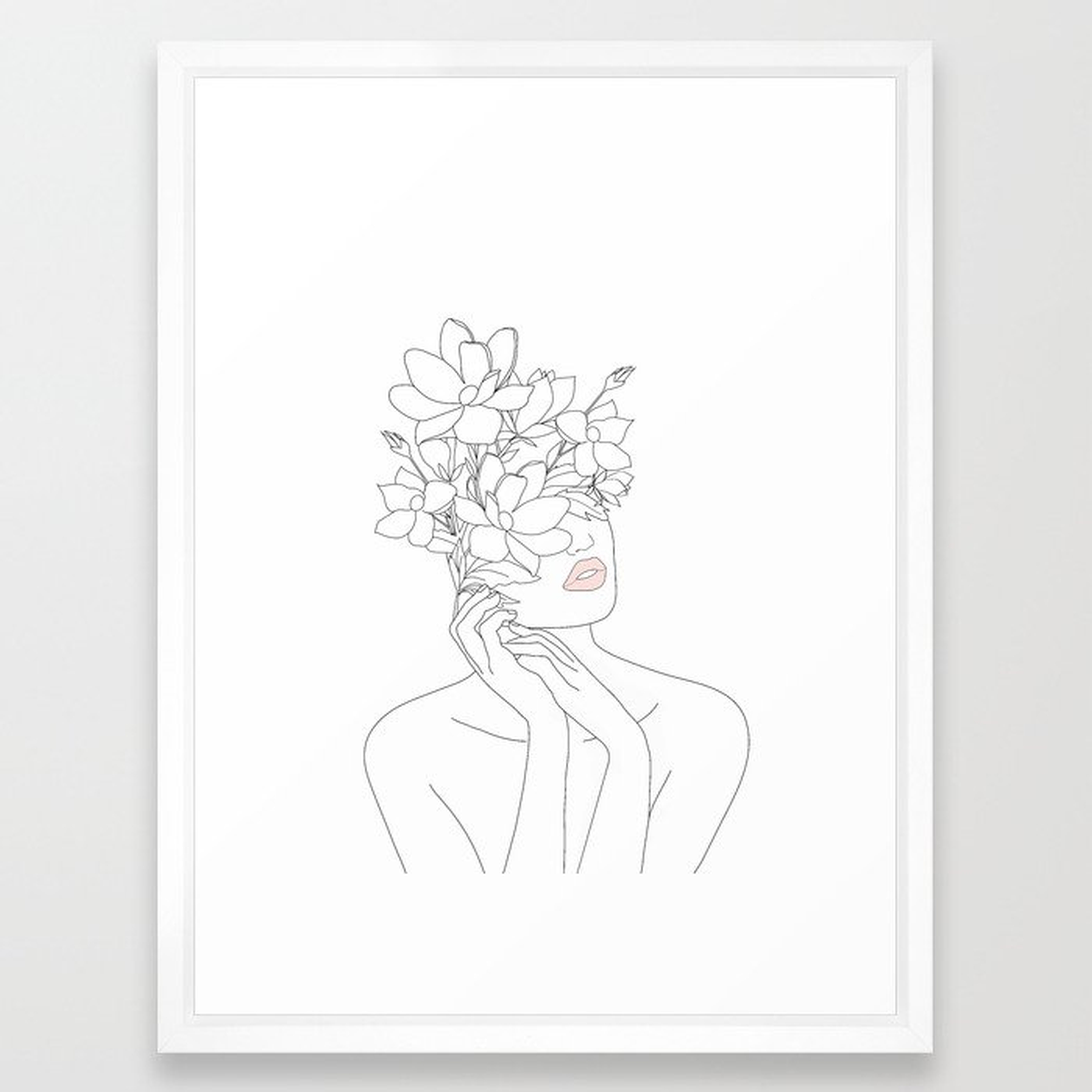 Minimal Line Art Woman with Magnolia Framed Art Print - Society6