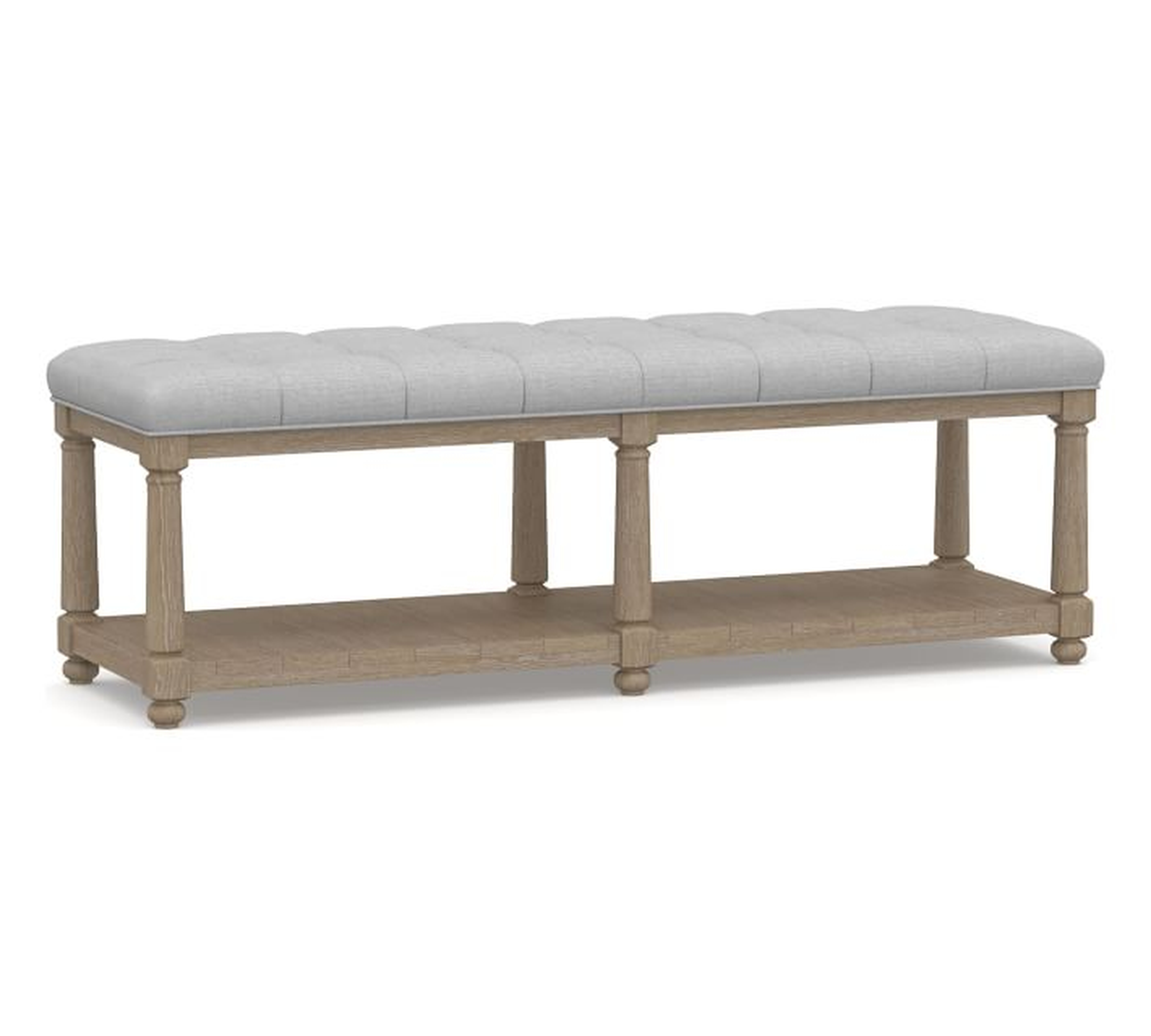 Berlin Tufted Bench, Performance Chateau Basketweave Light Gray - Pottery Barn
