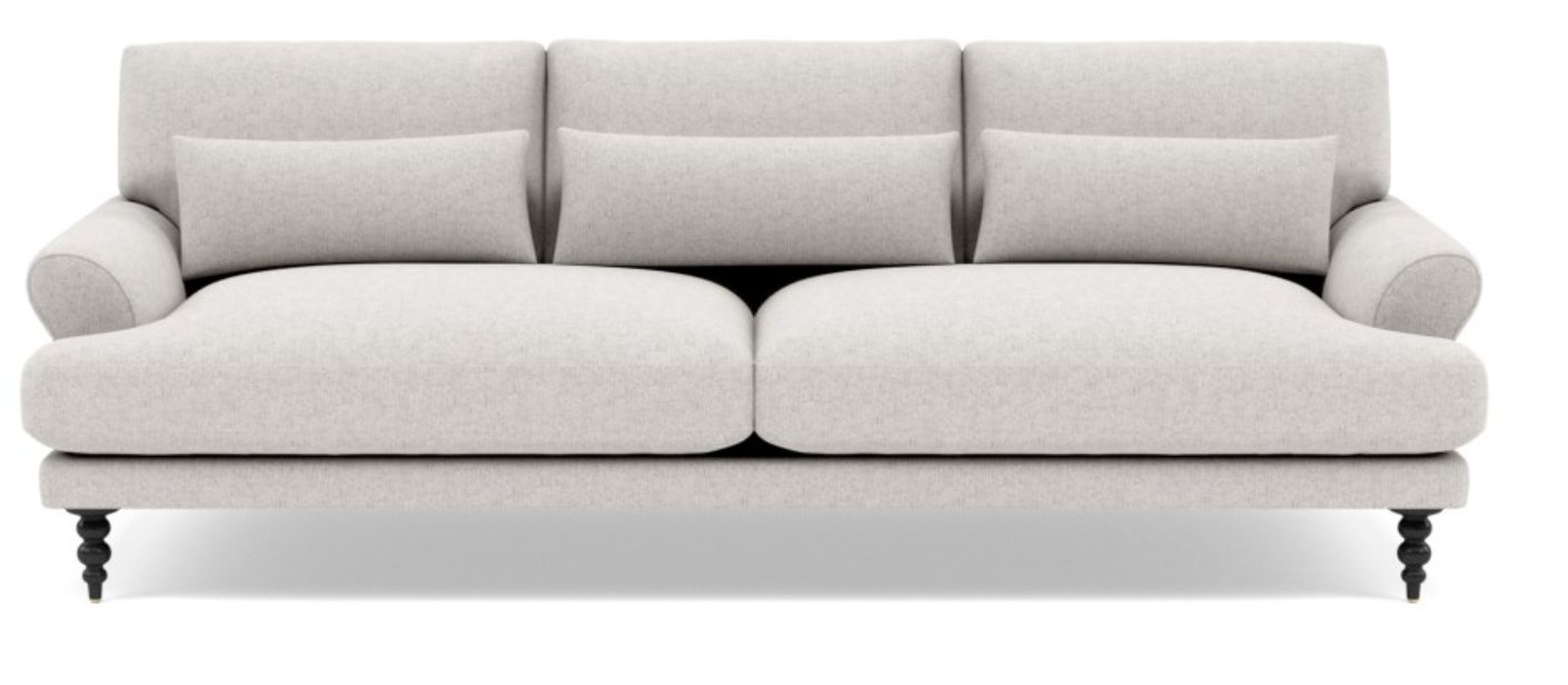 MAXWELL Fabric Sofa, 82", Pebble, Heathered Weave, Matte Black Tapered Turned Wood - Interior Define