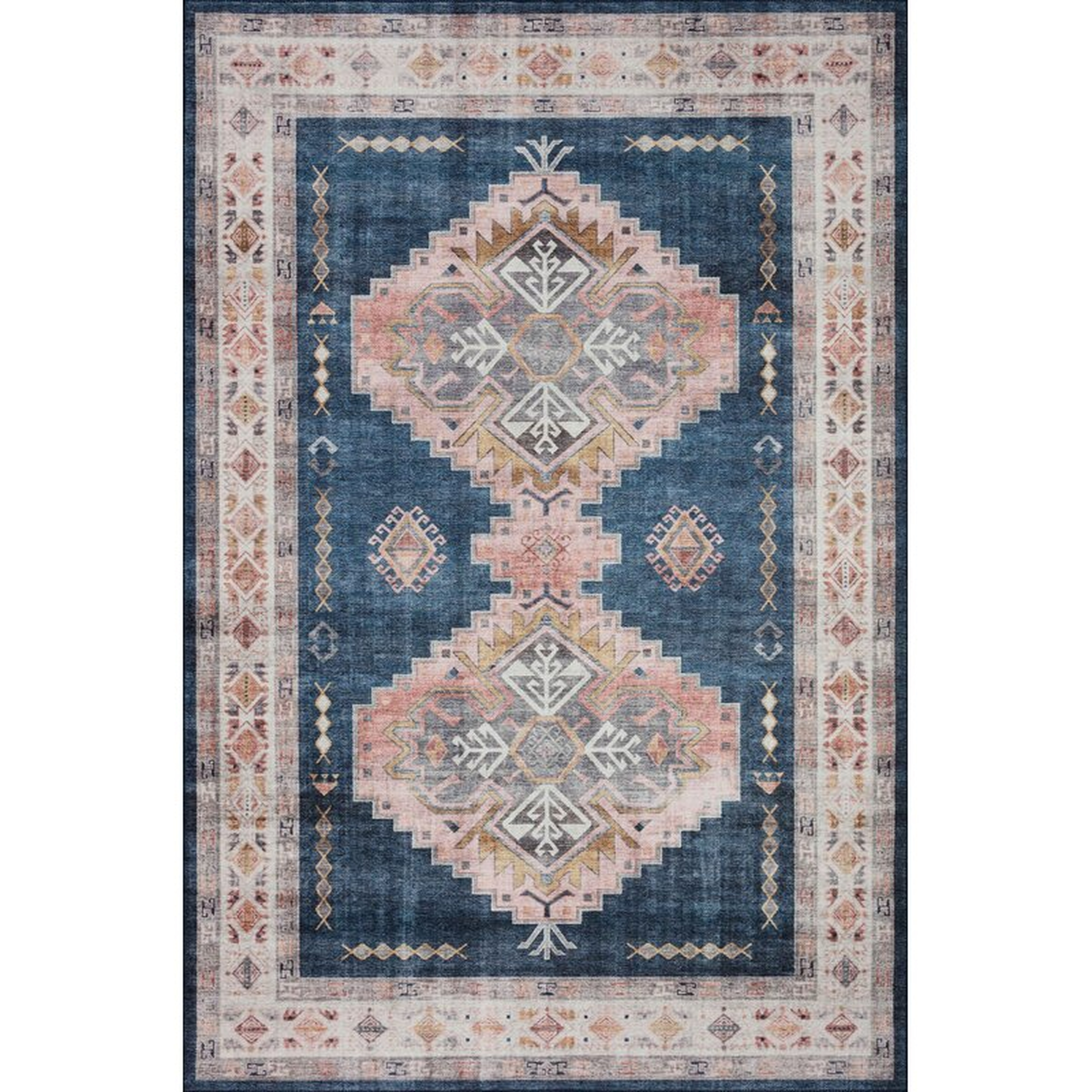 Simeon Southwestern Denim/Blush Area Rug - Wayfair