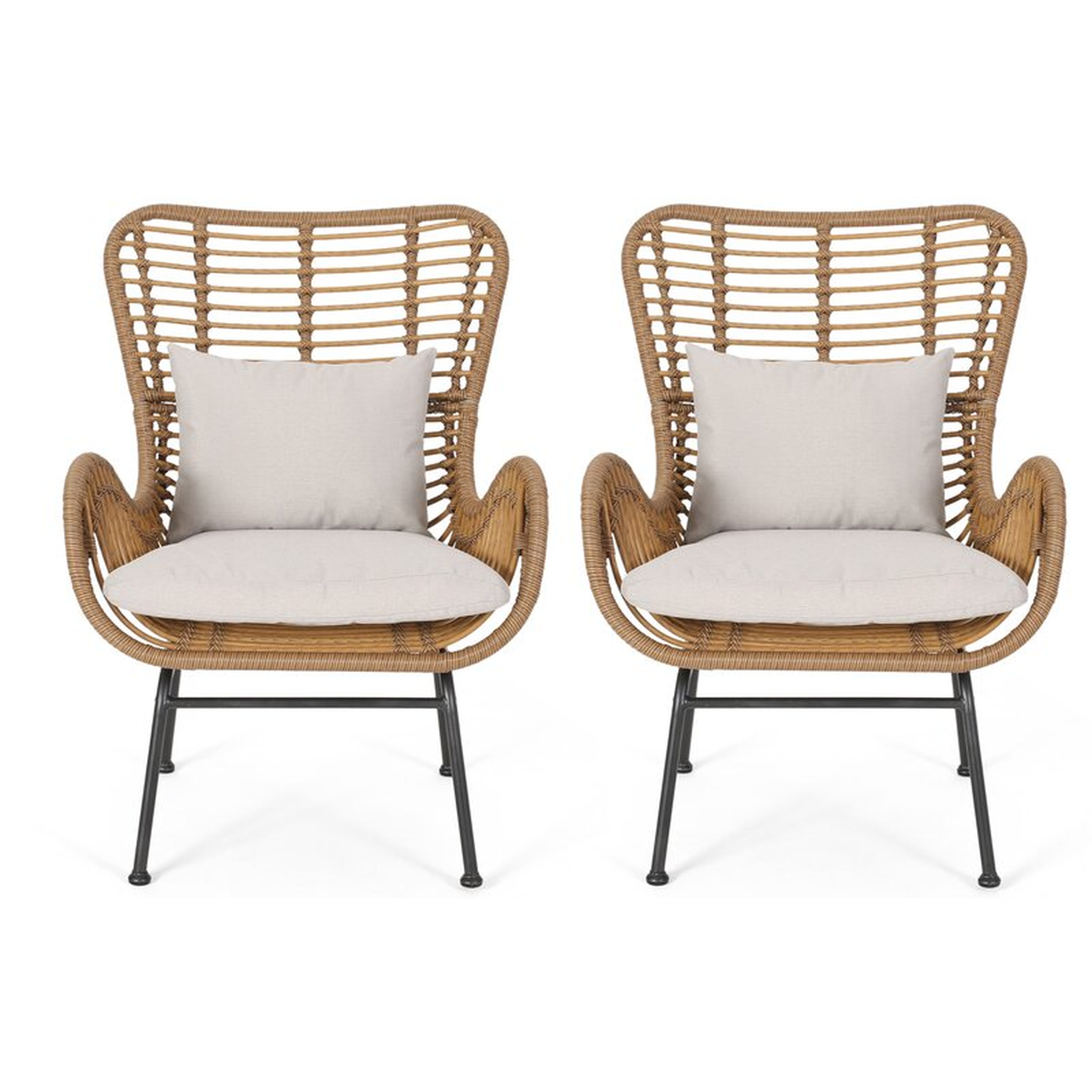 Tapscott Wicker Patio Chair with Cushions (Set of 2) - Wayfair