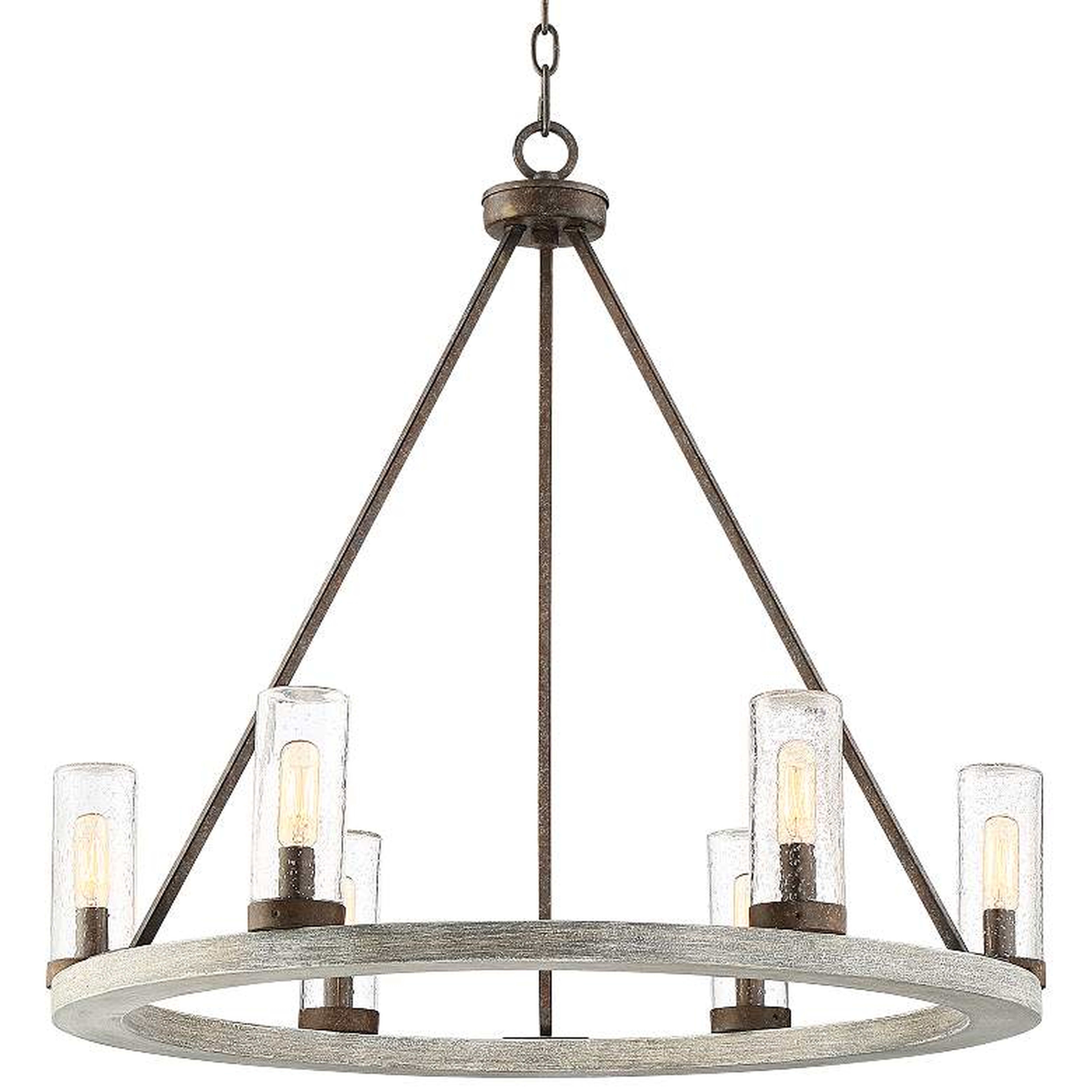 Lillian 27" Wide Gray Wood Ring Wagon Wheel Chandelier - Lamps Plus