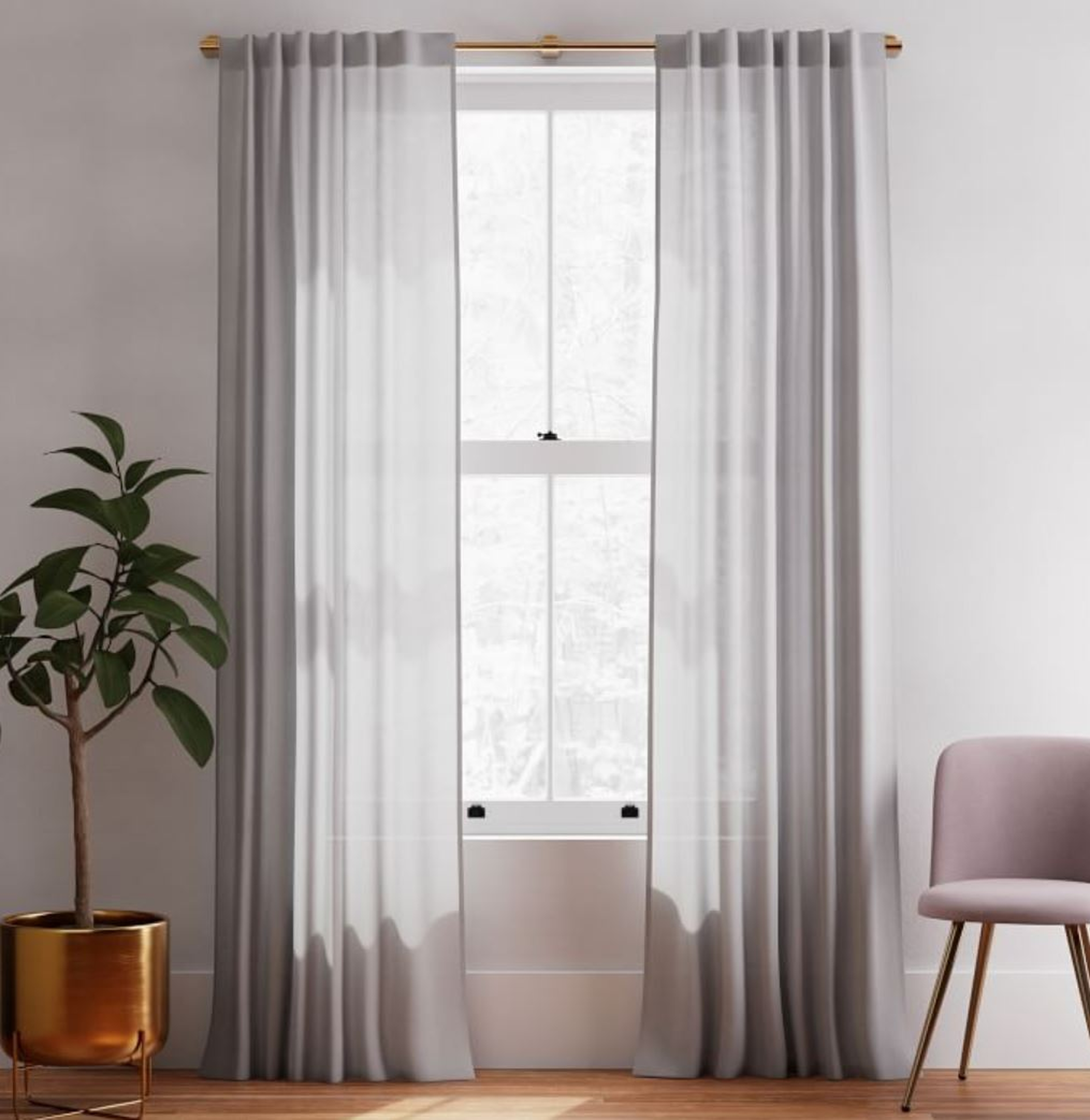 Sheer Belgian Linen Curtain Stone Gray 48"x96" - West Elm