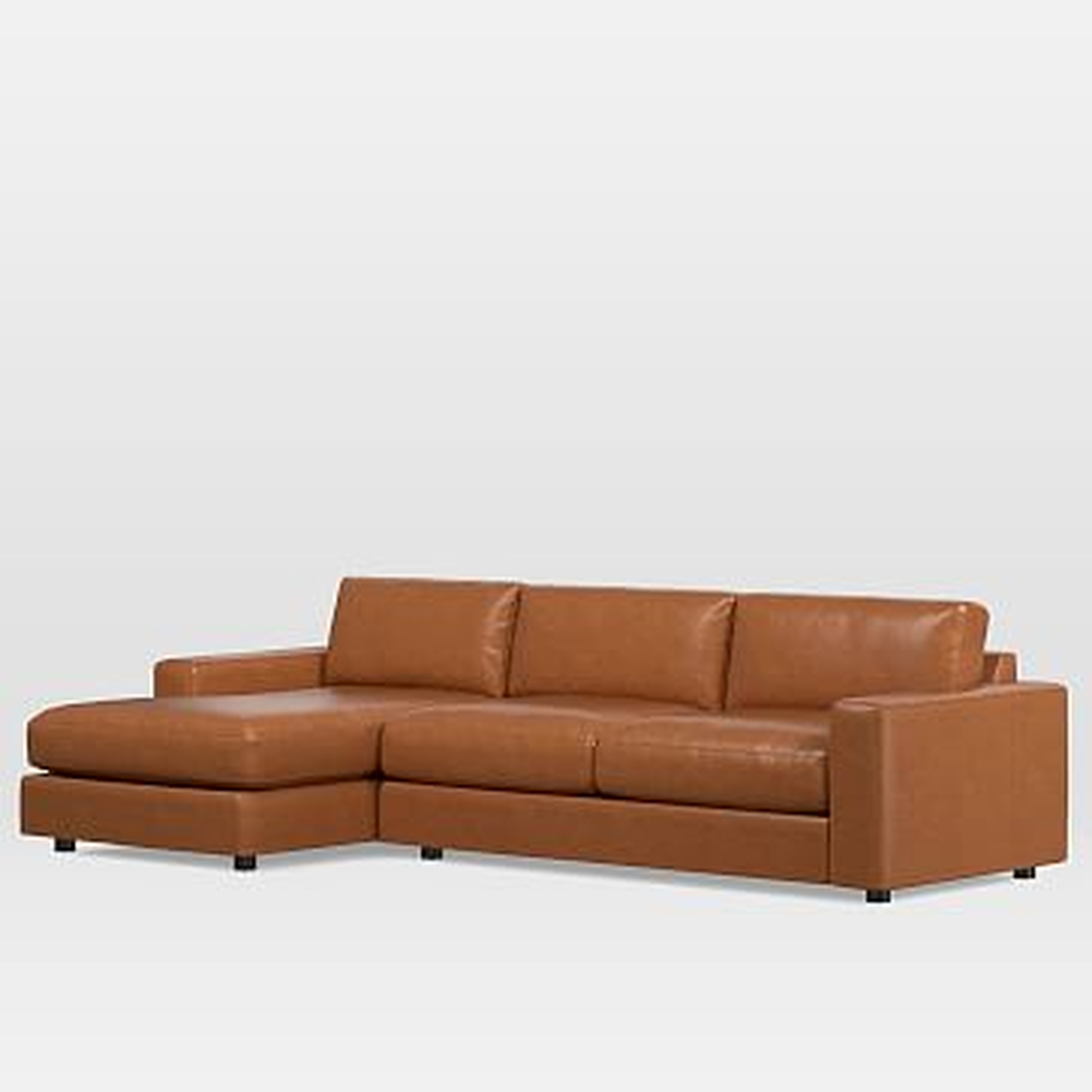 Urban Sectional Set 02: Right Arm 2 Seater Sofa, Left Arm Chaise, Poly, Vegan Leather, Saddle - West Elm
