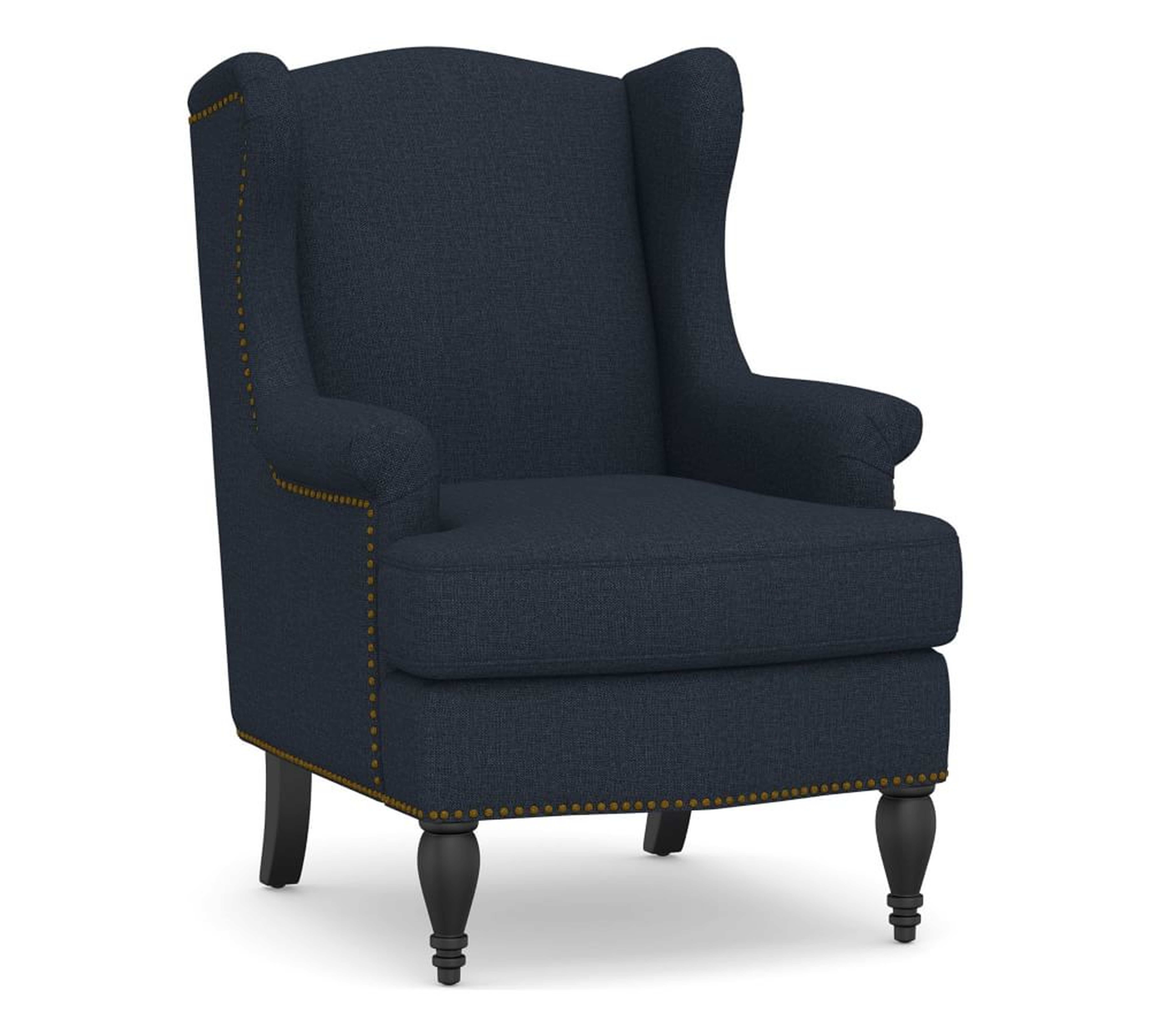 SoMa Delancey Upholstered Wingback Armchair, Polyester Wrapped Cushions, Performance Brushed Basketweave Indigo - Pottery Barn