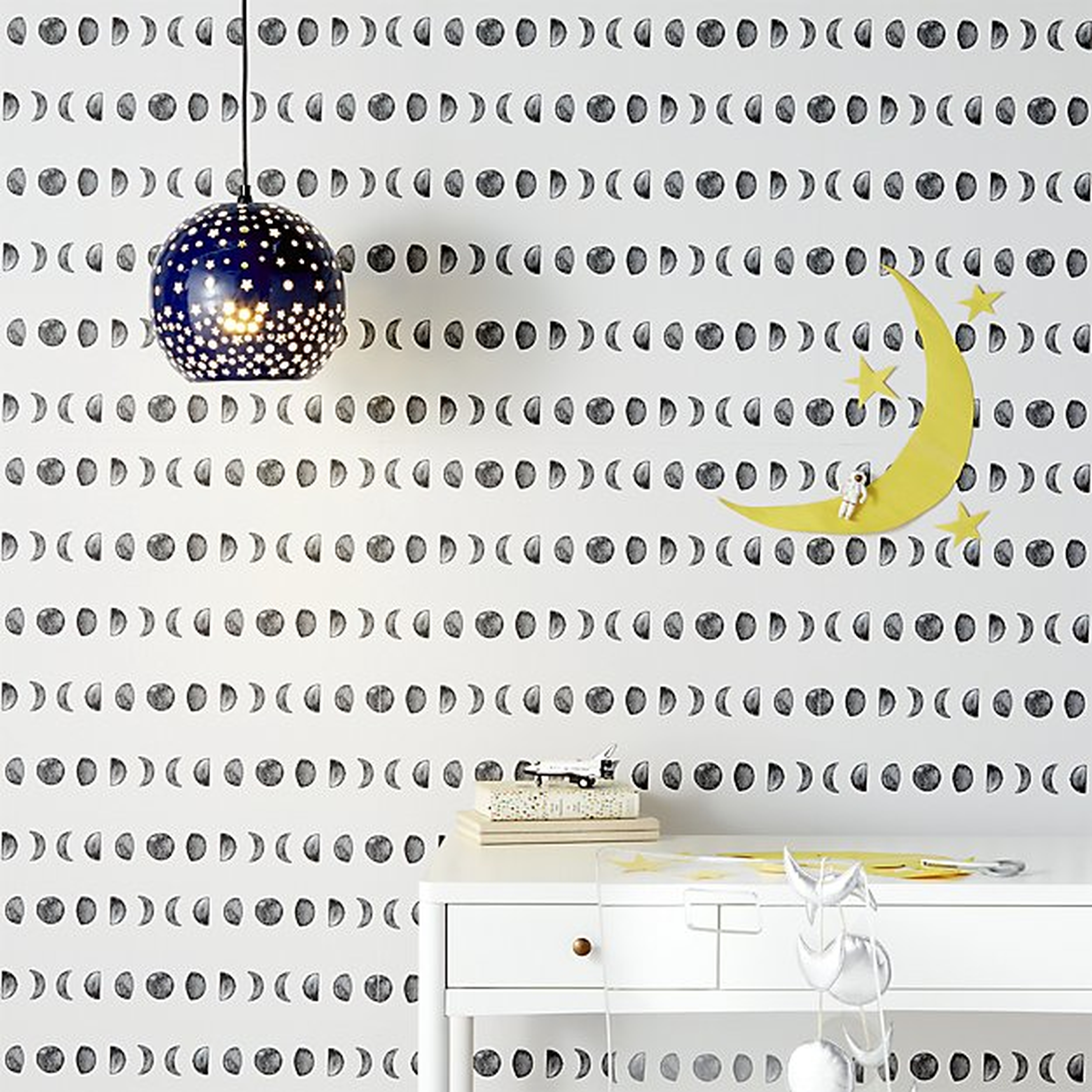 Chasing Paper Black and White New Moon Removable Wallpaper - Crate and Barrel