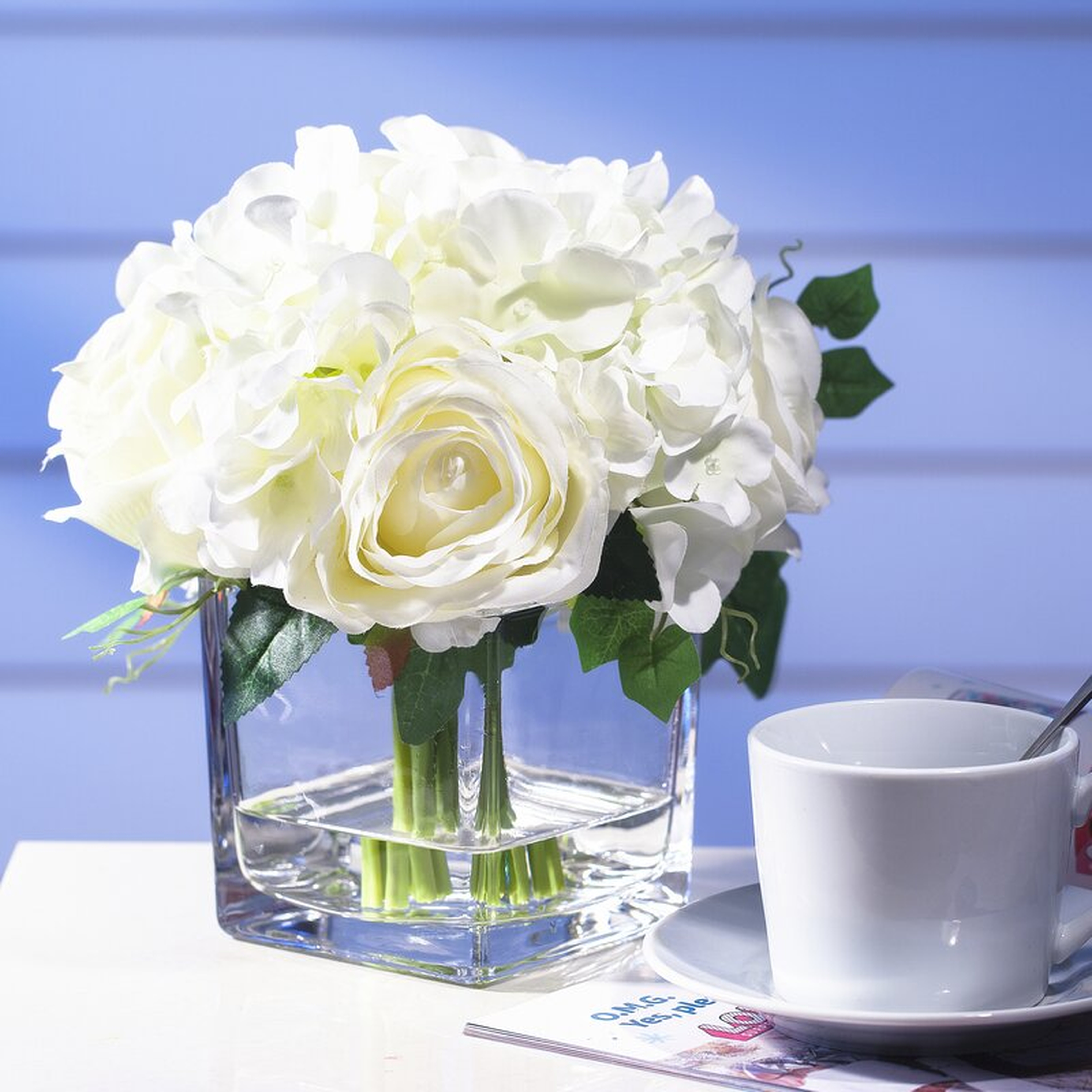 Hydrangea Flower Arrangement in Glass Vase - Wayfair