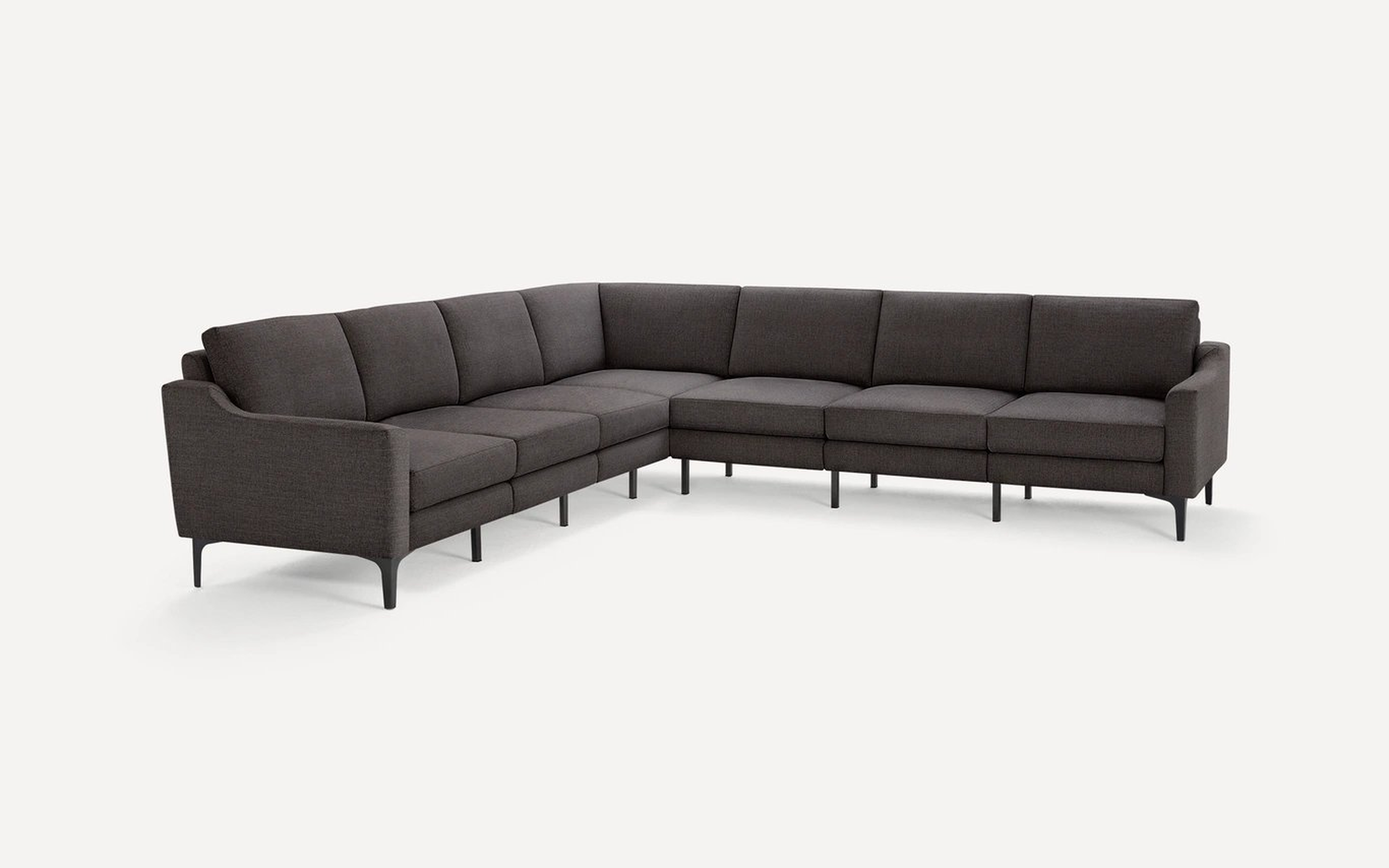 The Slope Nomad 7-Seat Corner Sectional in Charcoal, Flip Back Cushion, Metal Leg - Burrow