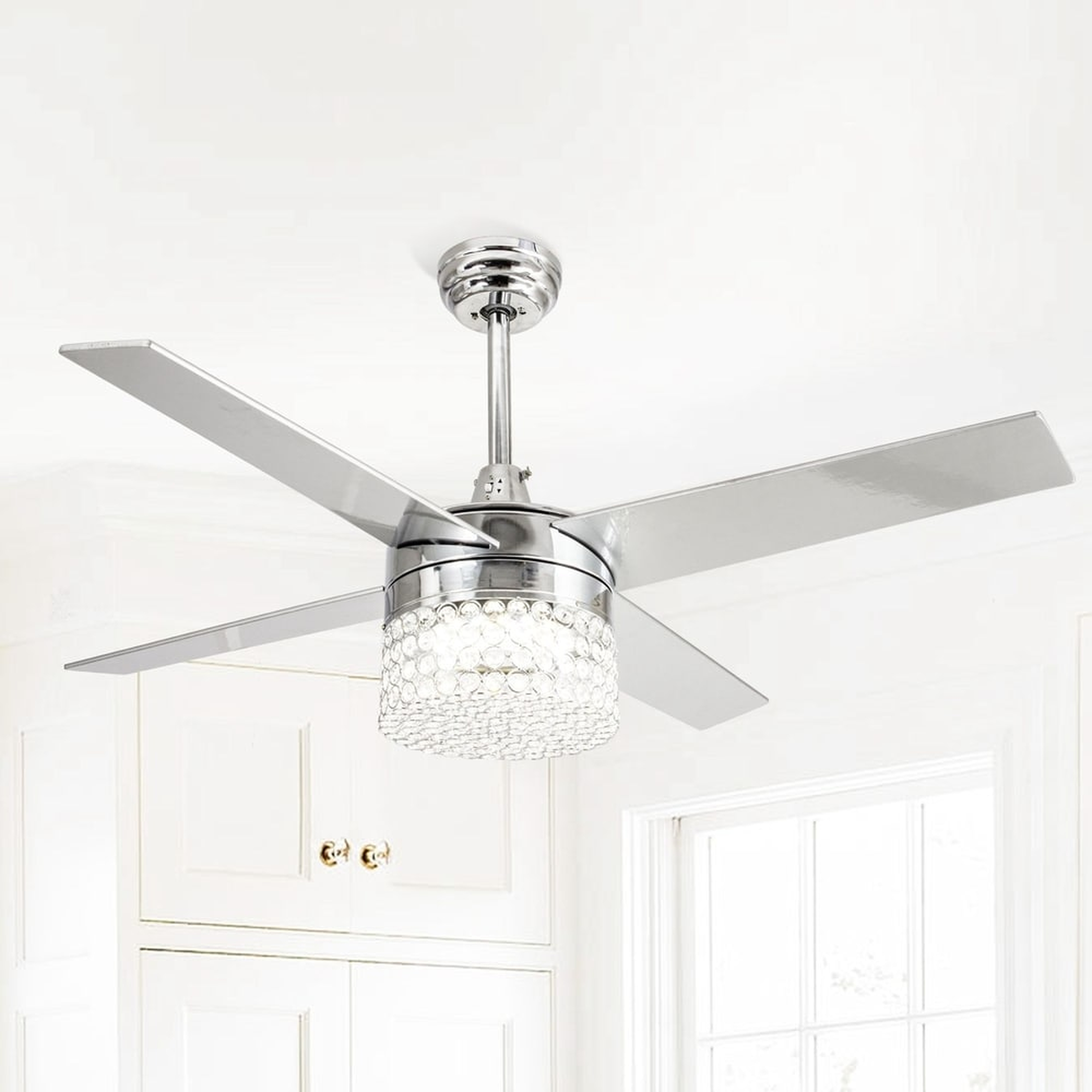 Modern LED 4-Blades 48-inch Crystal Ceiling Fan with Remote - D:48”*H:12” - Overstock