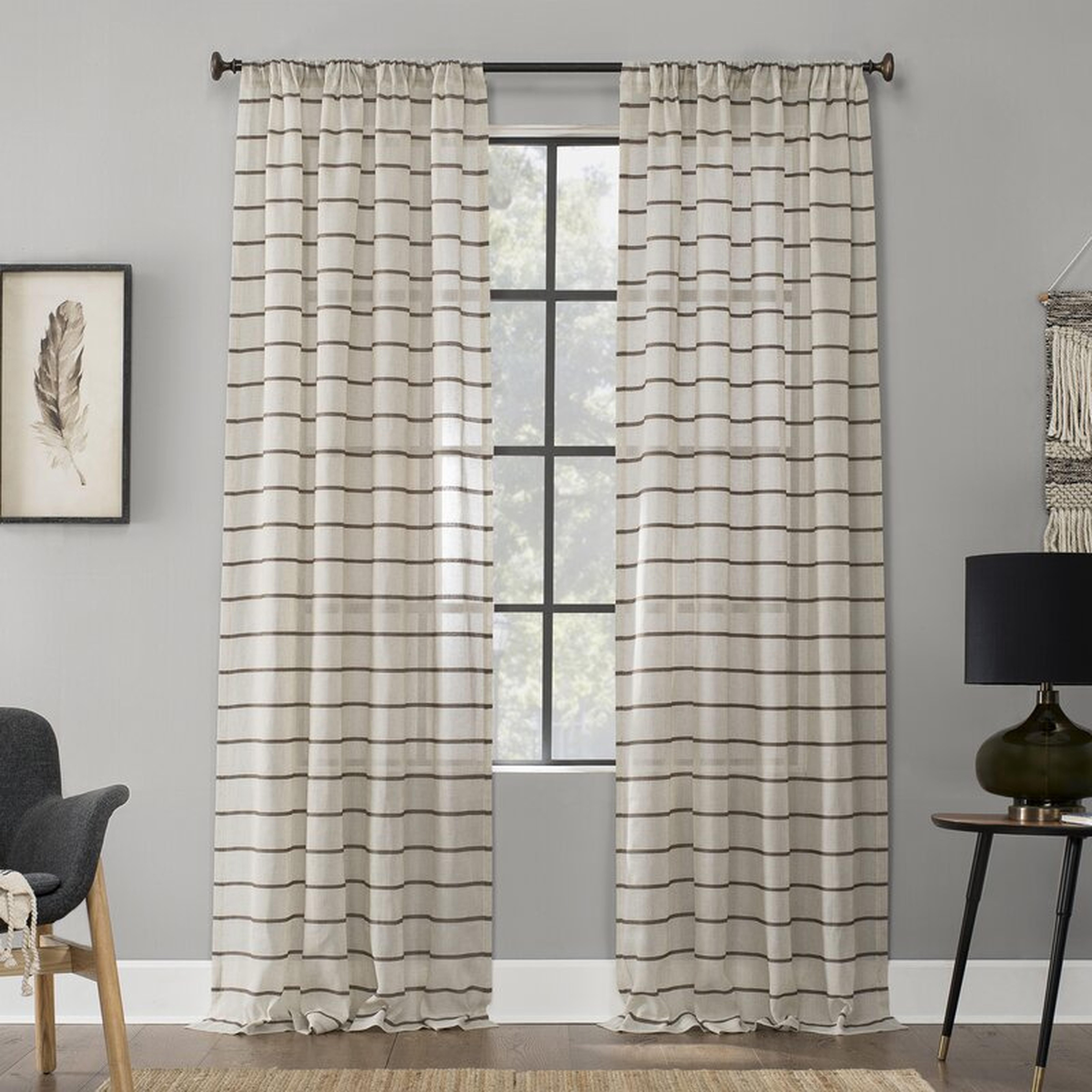 Twill Anti-Dust Striped Semi-Sheer Rod Pocket Single Curtain Panel - Wayfair