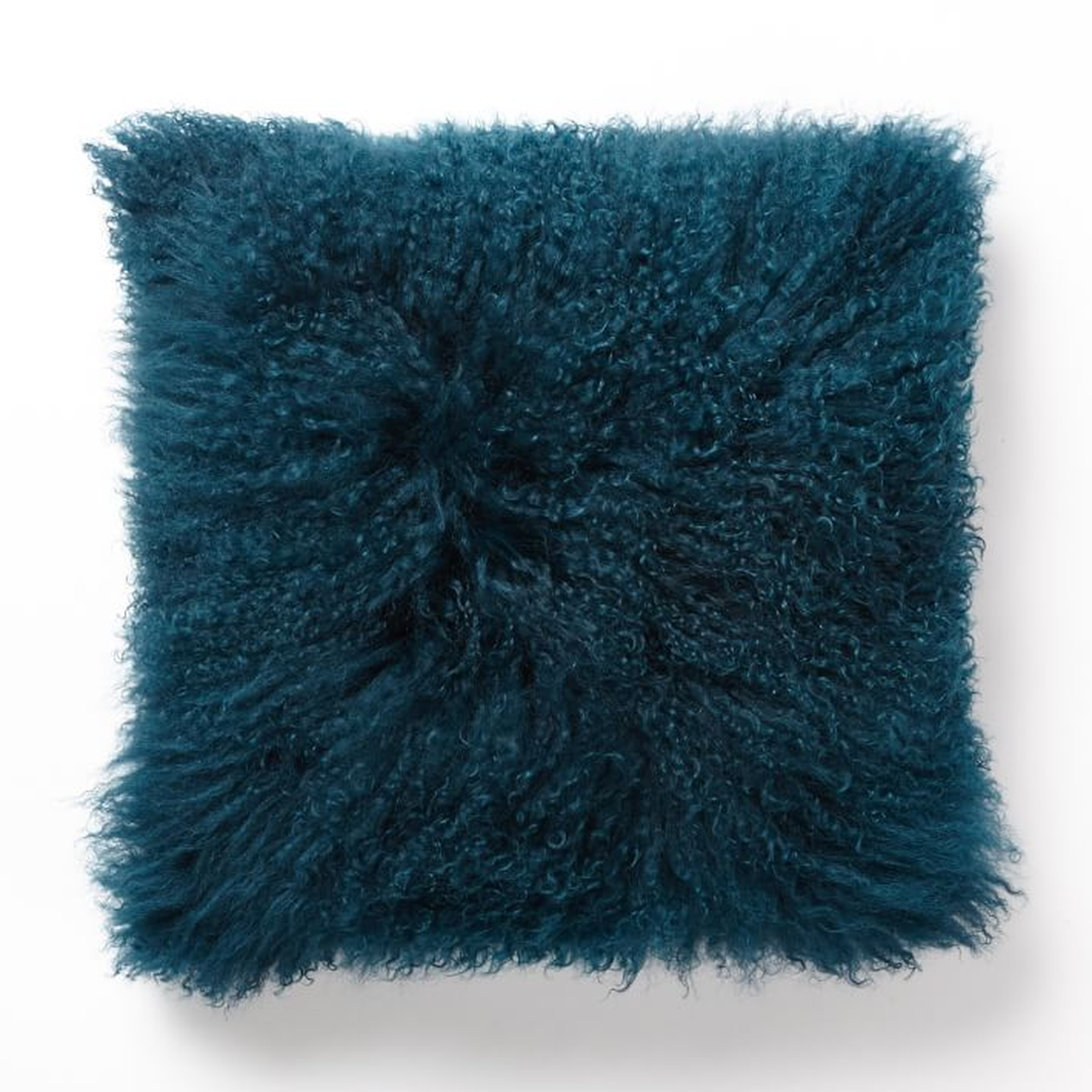 Mongolian Lamb Pillow Cover, 16"x16", Teal Blue - West Elm