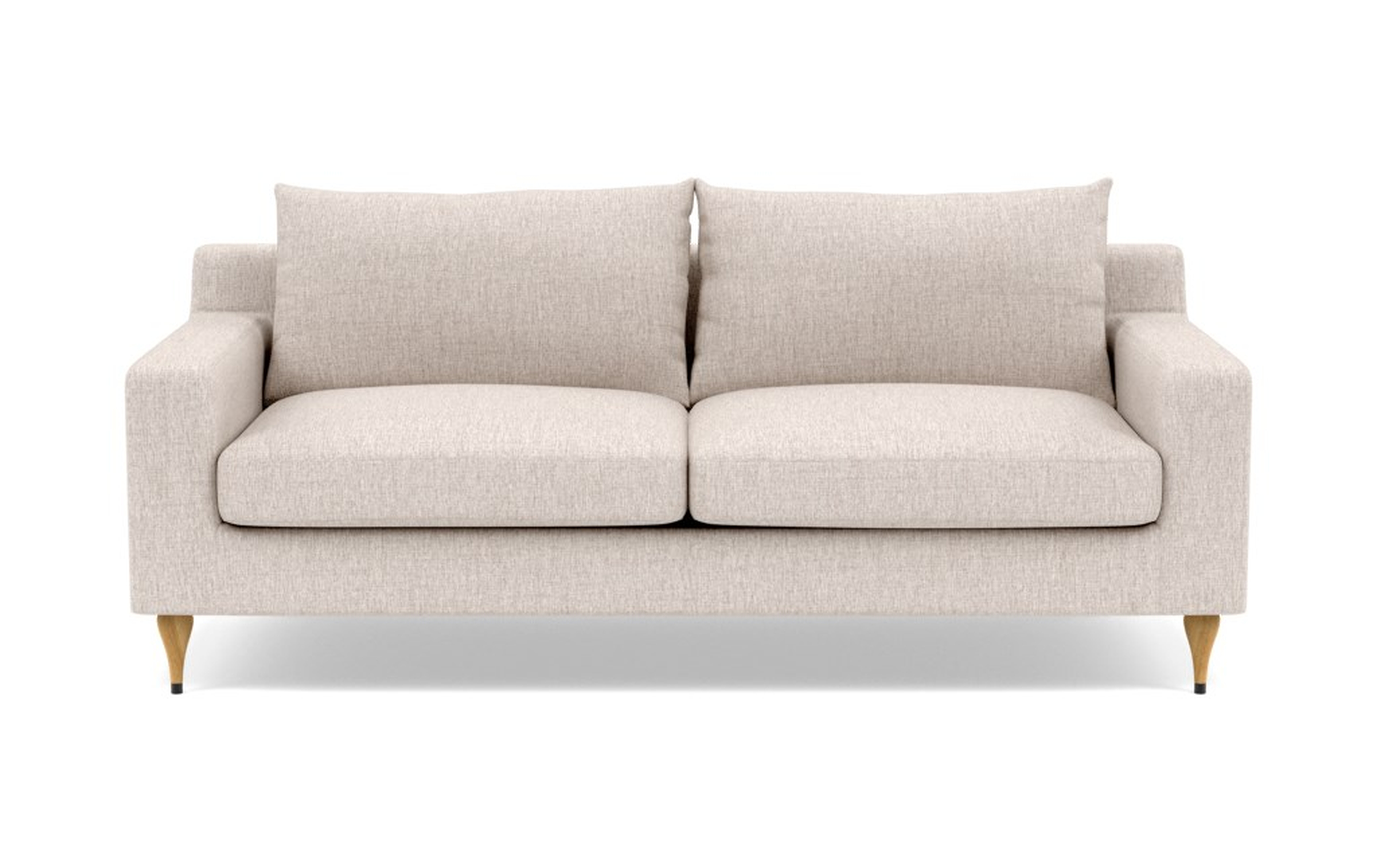 Sloan  Fabric Sofa-Wheat; 91"; 2 Cushions; Natural Oak with Antique Cap; Standard Down Blend - Interior Define