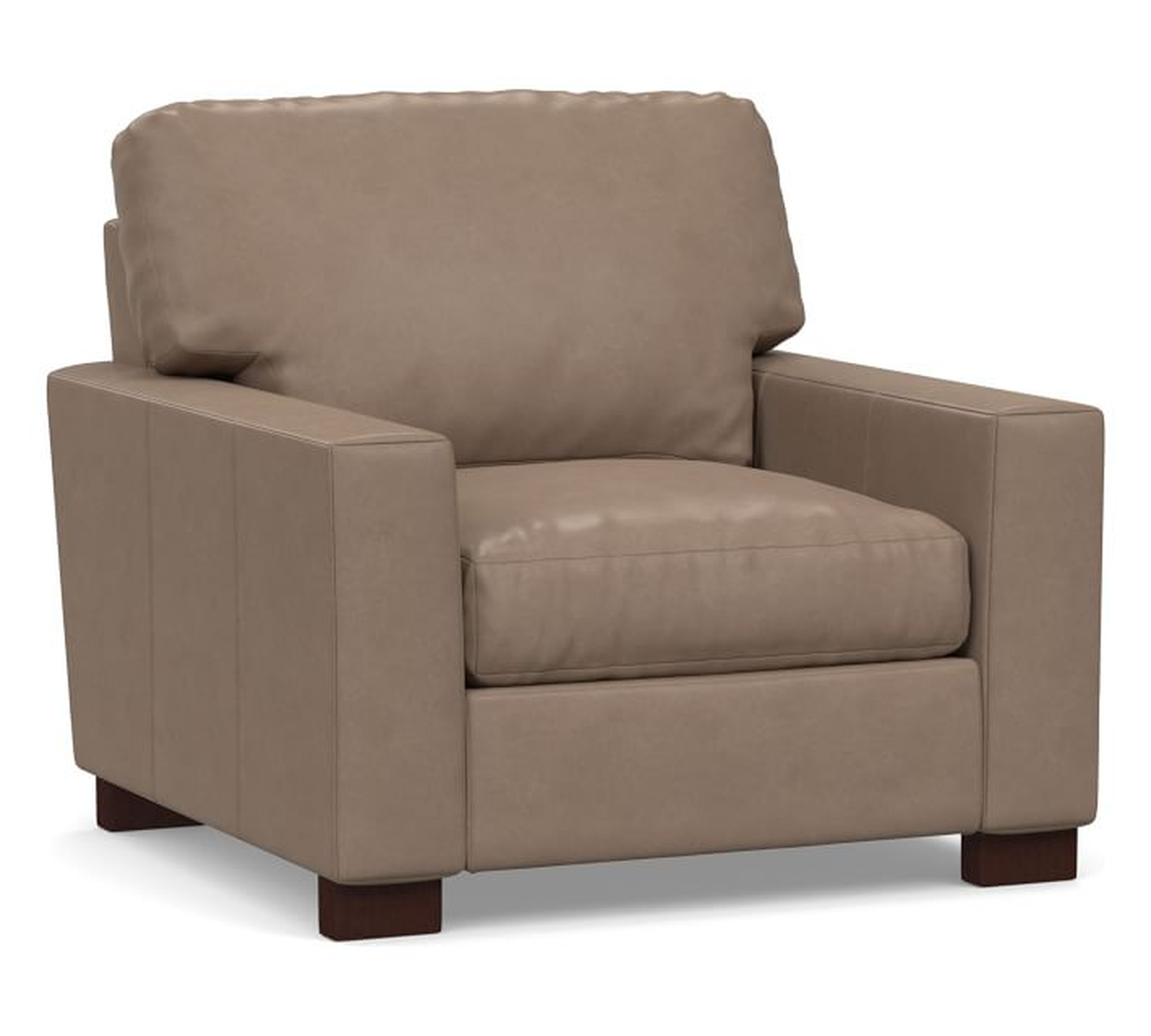 Turner Square Arm Leather Grand Armchair 43", Down Blend Wrapped Cushions, Legacy Taupe - Pottery Barn
