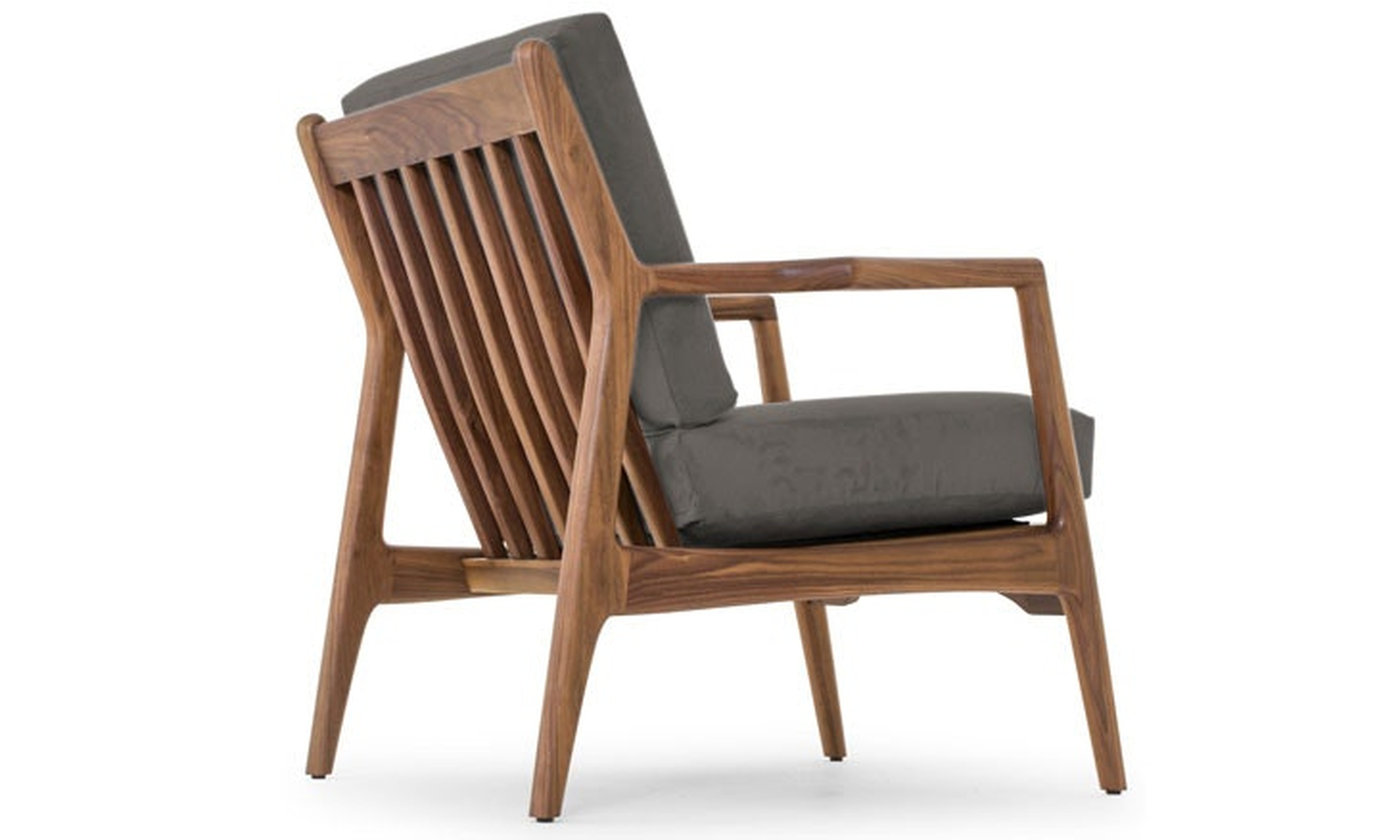 Gray Collins Mid Century Modern Leather Chair - Cartier Wolf - Walnut - Joybird