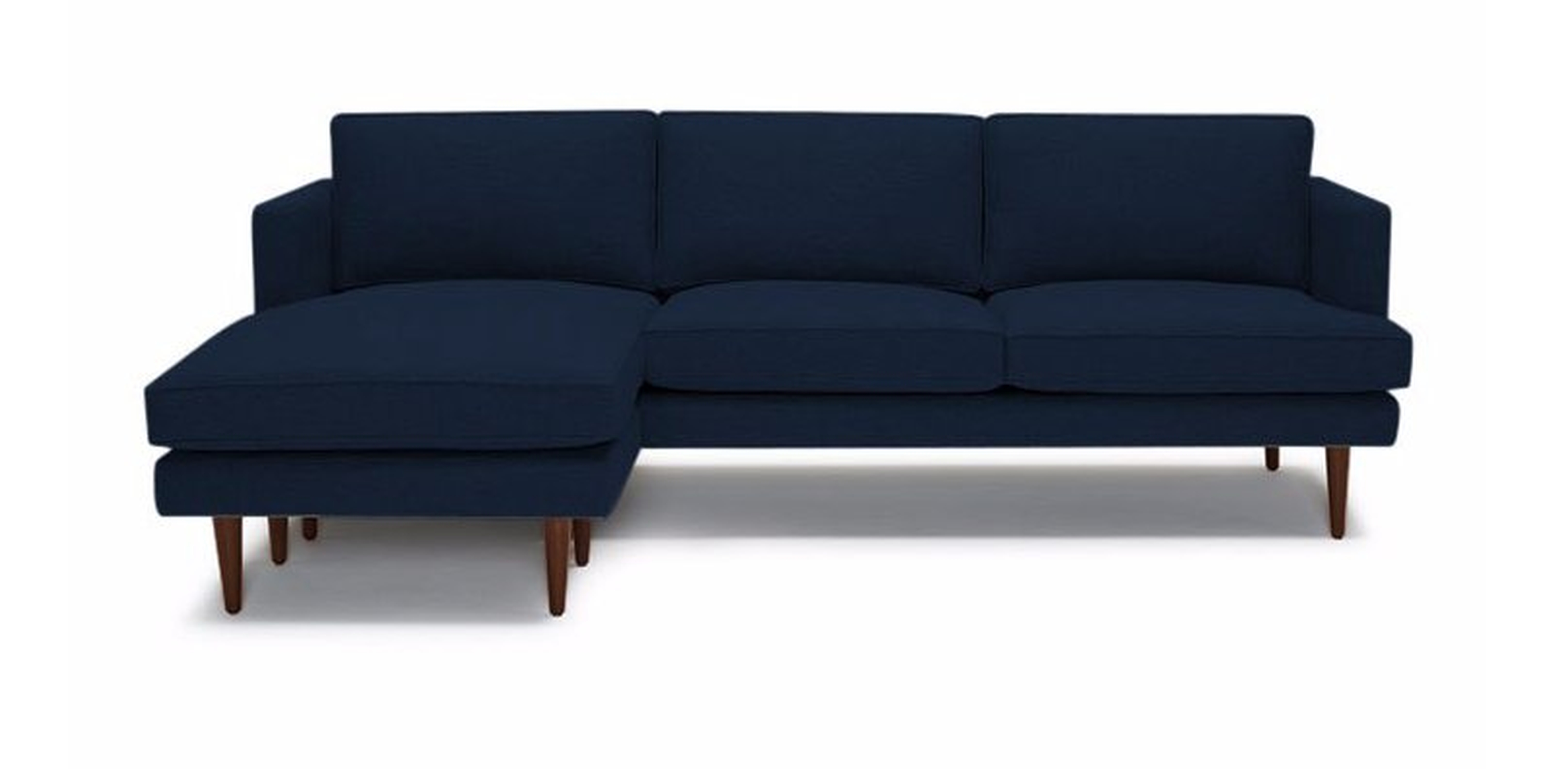 Preston Mid Century Modern Reversible Sectional - Cobalt blue Velvet, mocha legs and additional cushion - Joybird