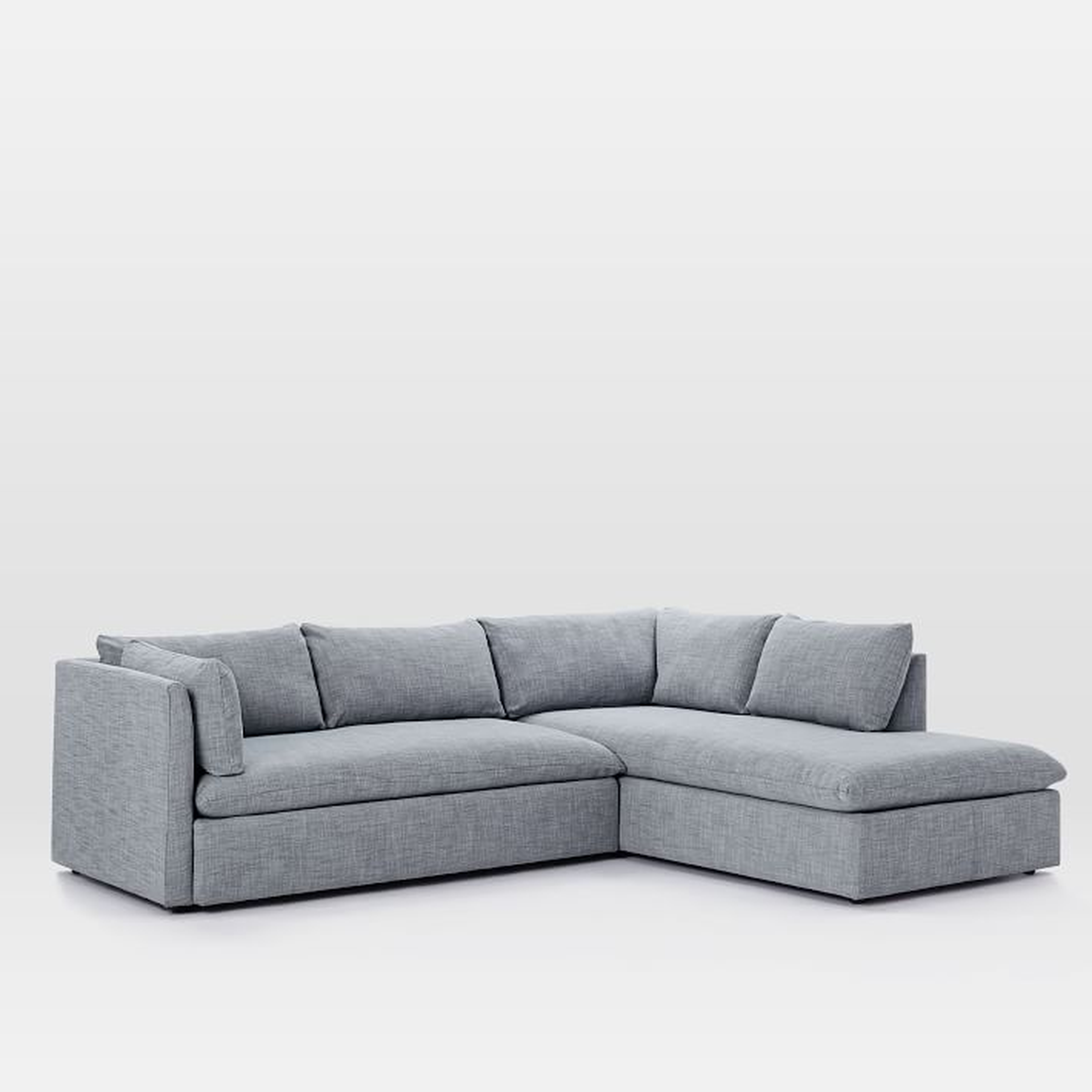 Shelter Sectional Set 06: Left Arm Sleeper Sofa, Right Arm Storage Chaise, Poly, Yarn Dyed Linen Weave, Graphite, Concealed Supports - West Elm