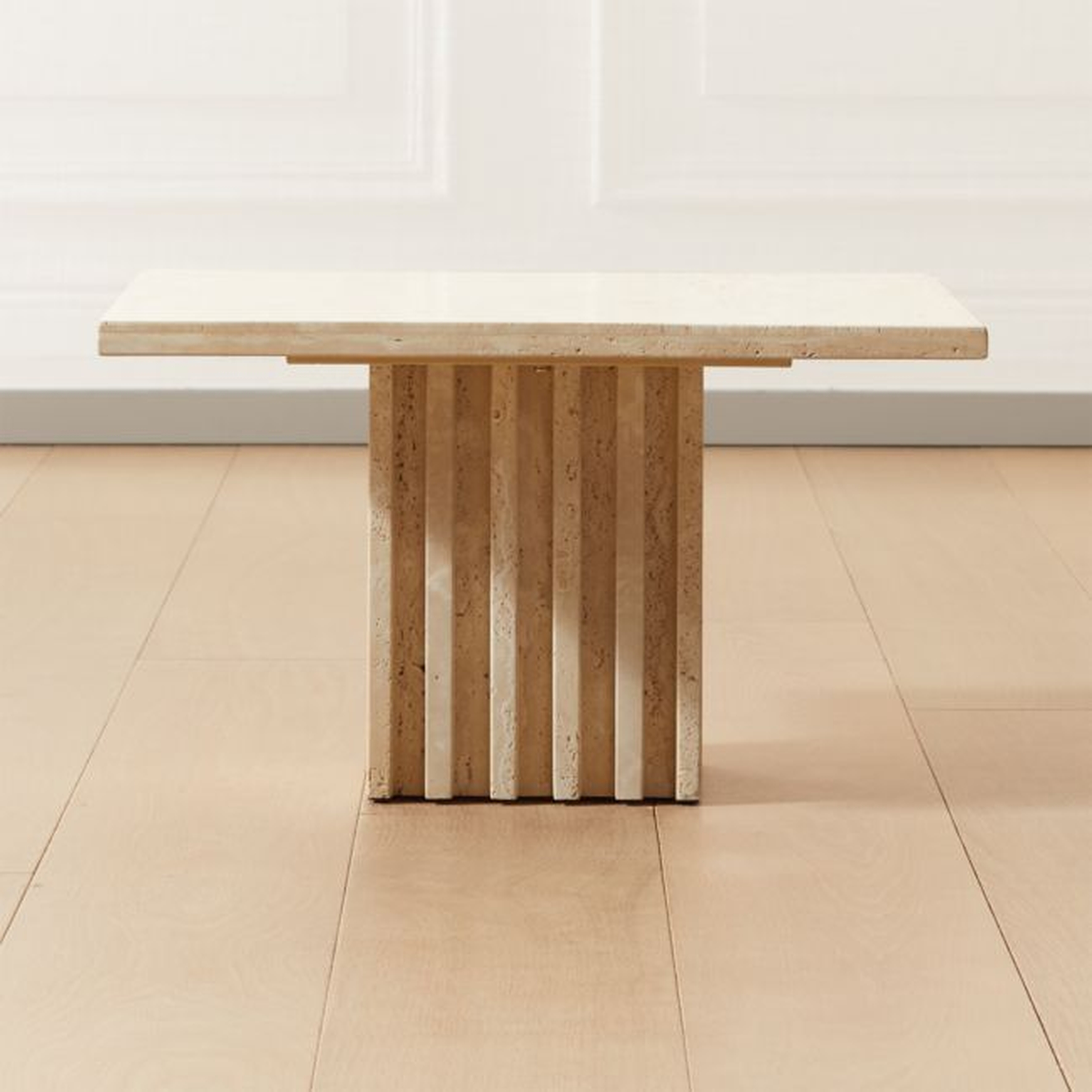 Carve Travertine Small Cocktail Table - CB2