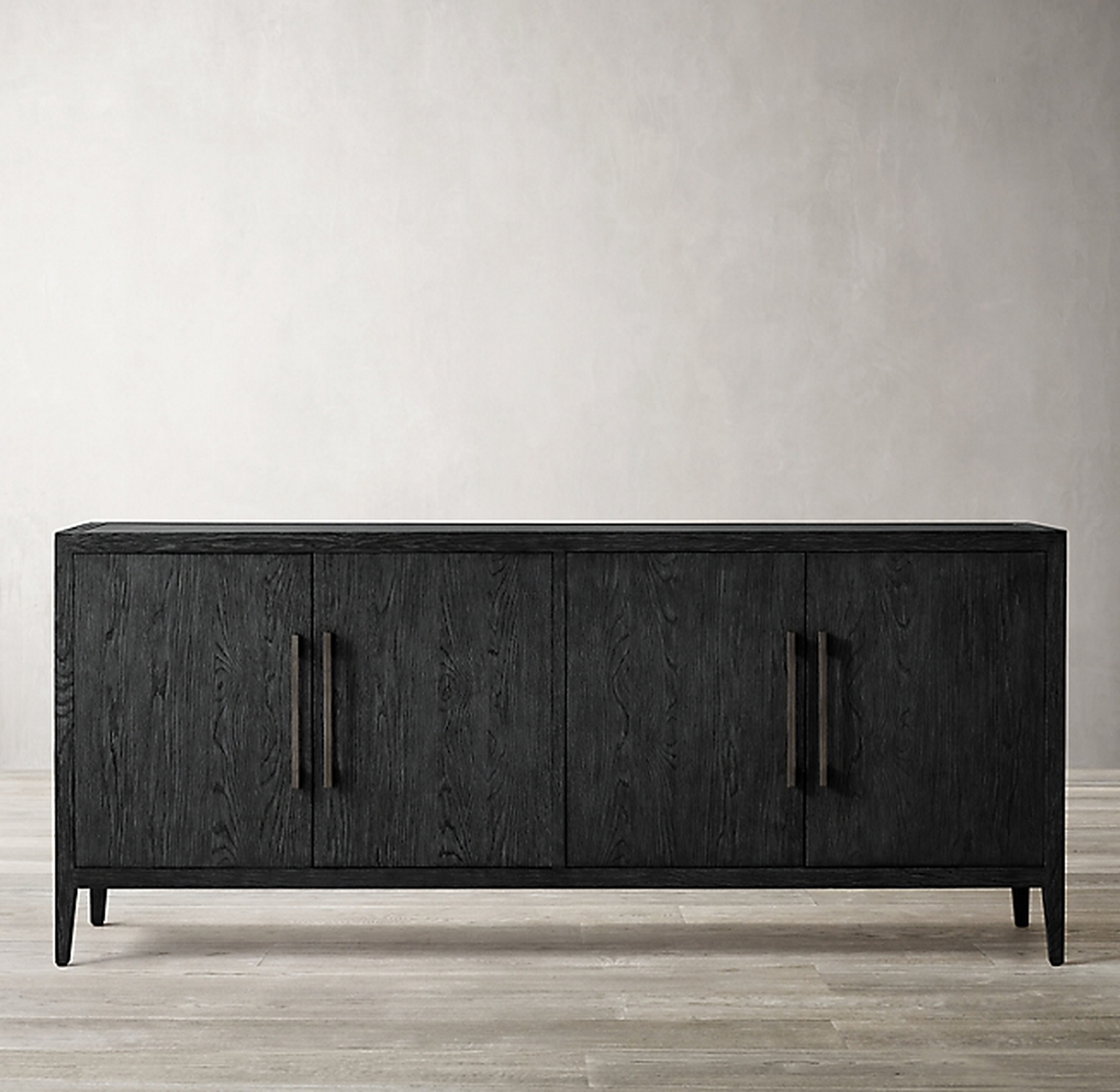 FRENCH CONTEMPORARY PANEL 4-DOOR SIDEBOARD / Black Oak/ Satin Bronze - RH Modern