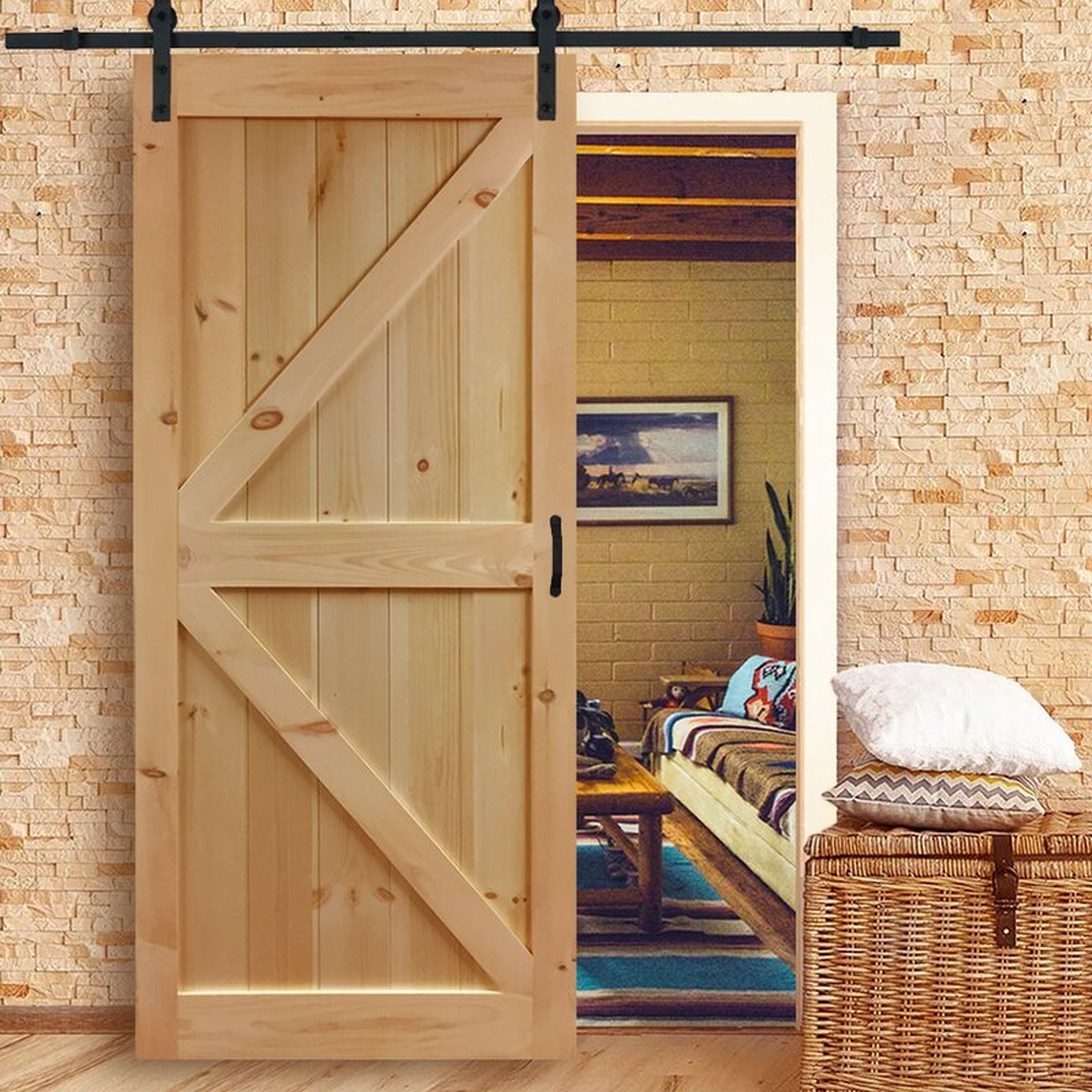 Paneled Wood Unfinished Barn Door with Installation Hardware Kit - Wayfair