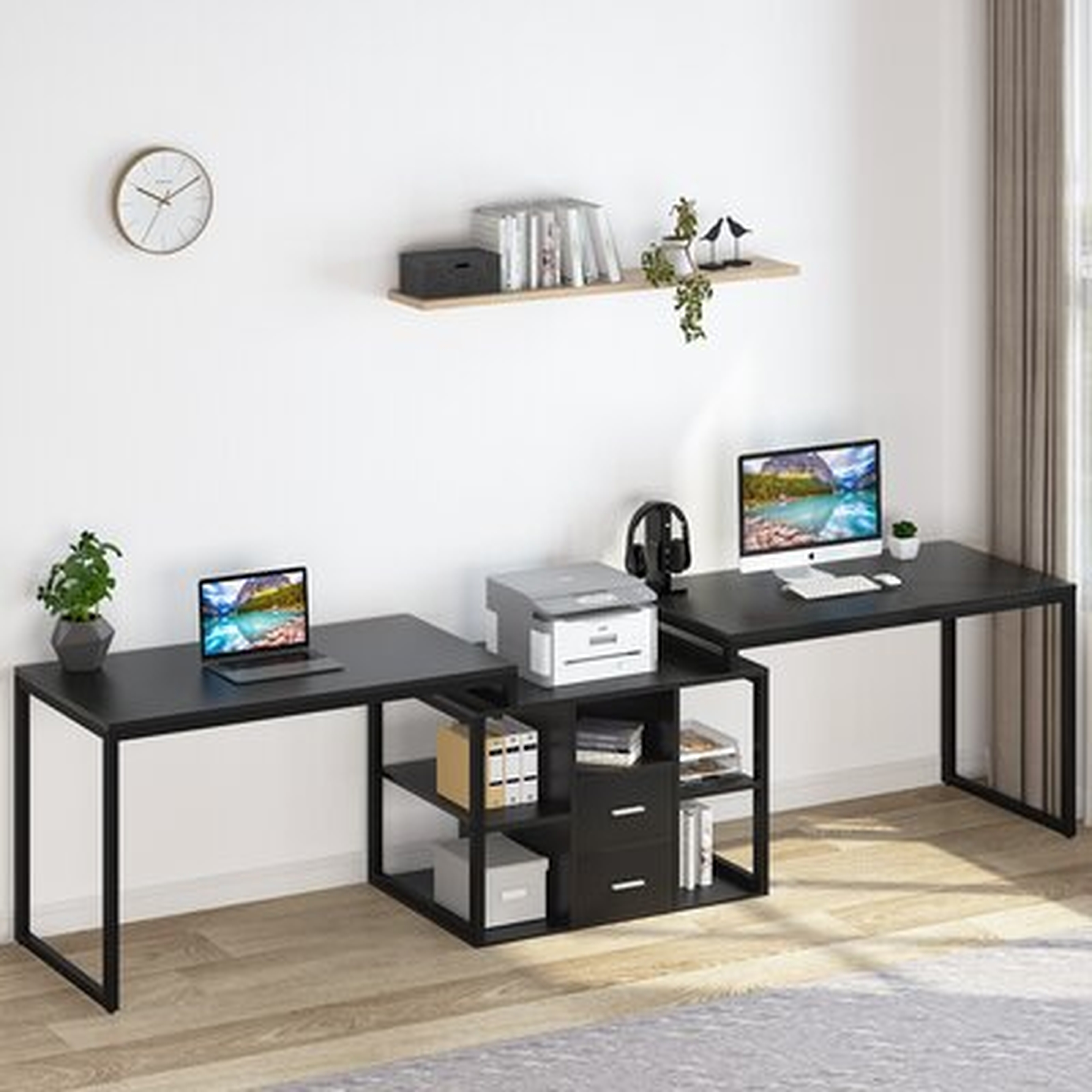 Two Person Desk with Storage Cabinet - Wayfair