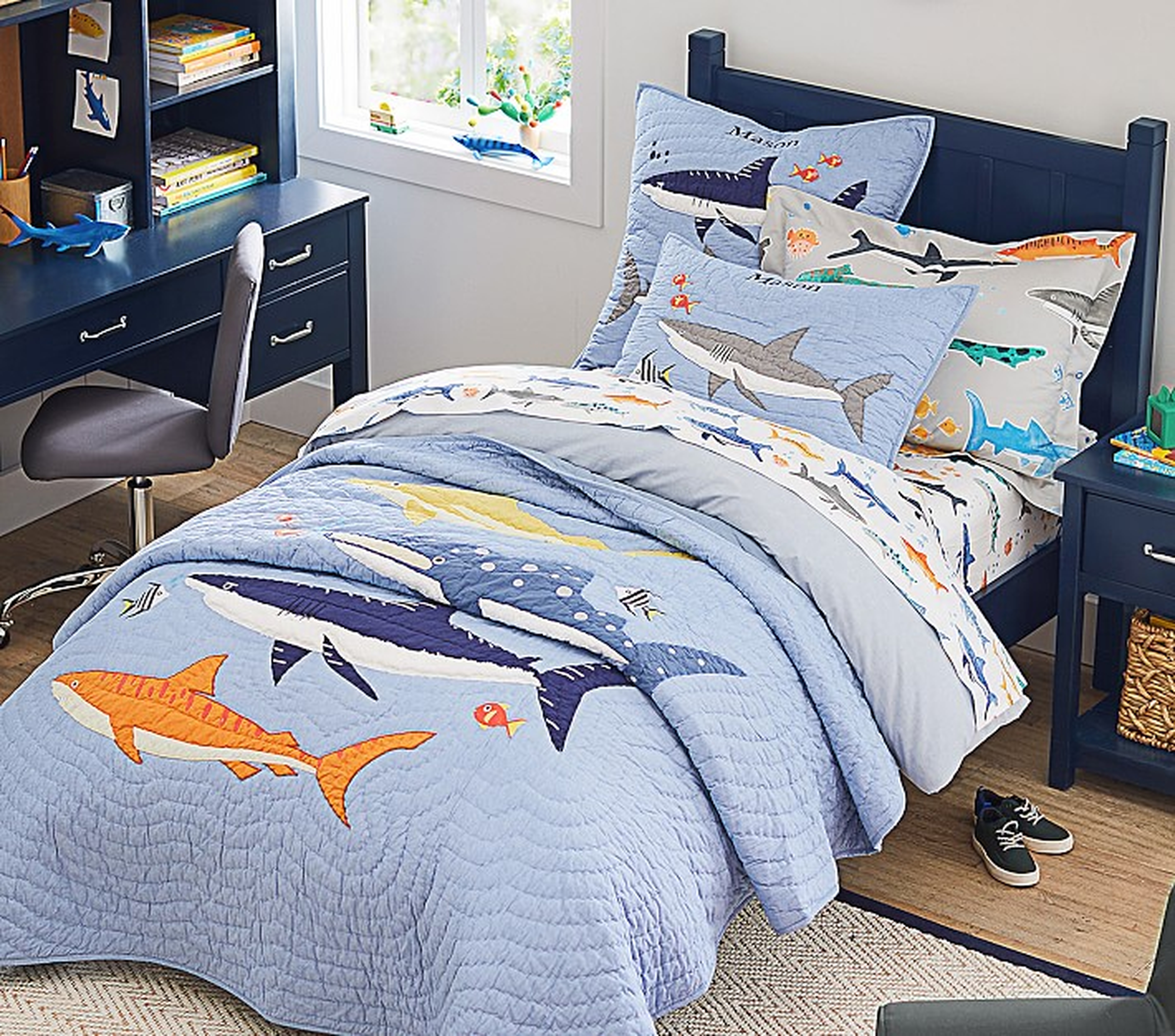 Shark Party Quilt, Twin, Navy - Pottery Barn Kids